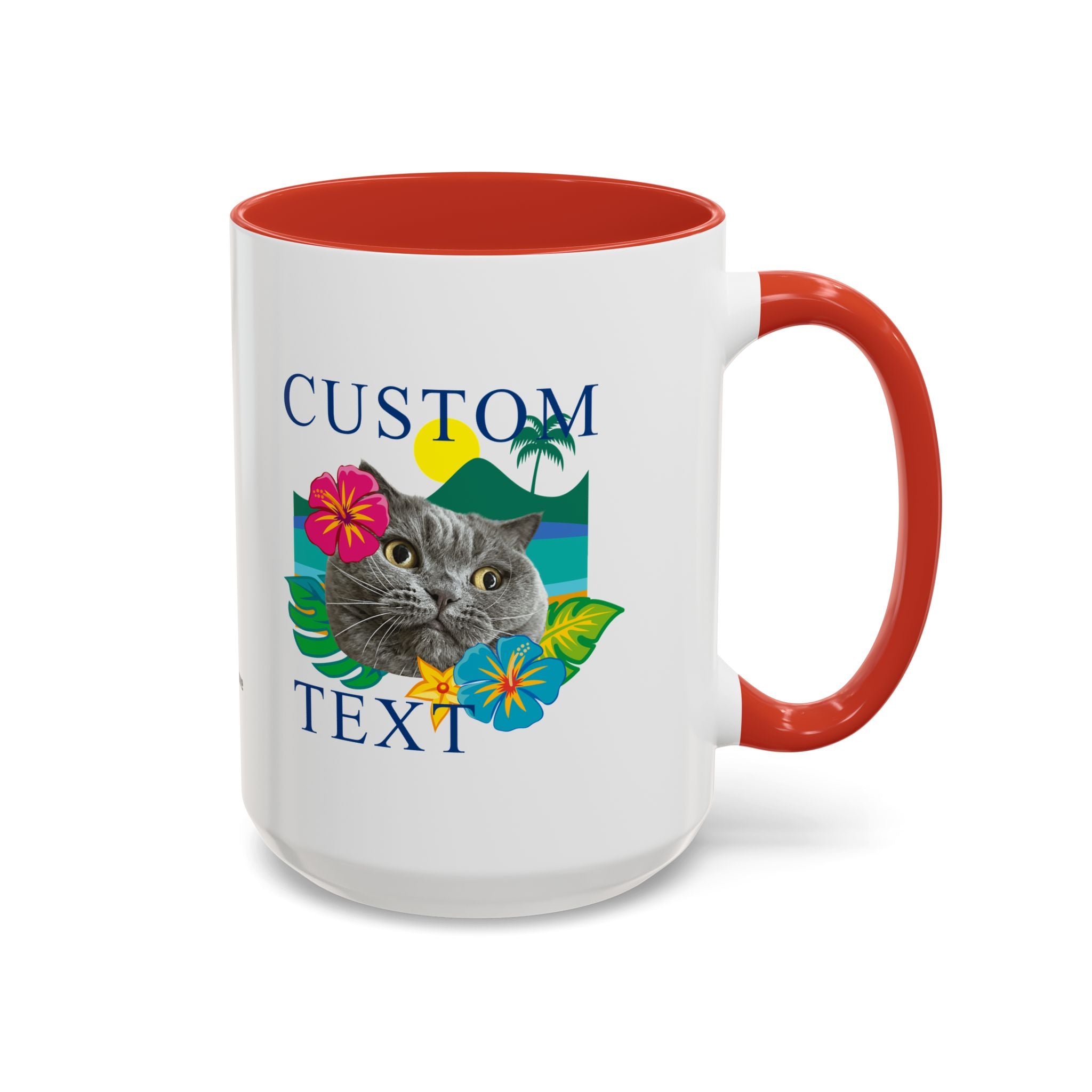 Tropical Summer Cat Mug | Personalized Pet Photo Coffee Cup With Custom Text