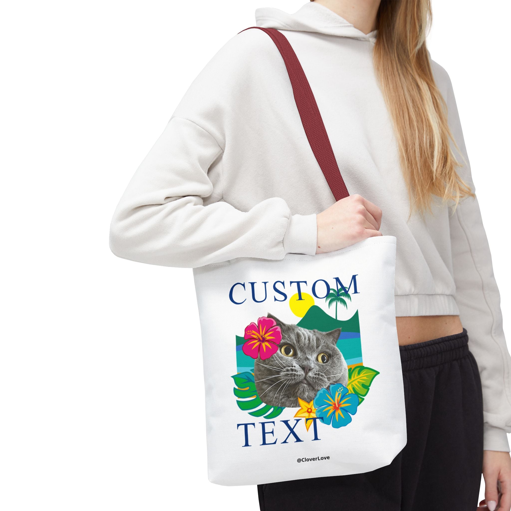 Tropical Cat Tote Bag | Personalized Pet Photo Canvas Bag