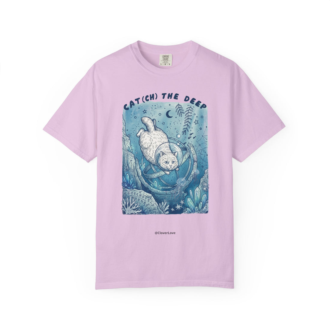 Cat Diver T-Shirt - Deep Sea Cat Explorer Graphic Tee, Ocean Fantasy Shirt for Cat Lovers