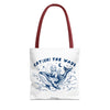 Cat Whale Adventure Tote Bag | Vintage Ocean Graphic Canvas Bag