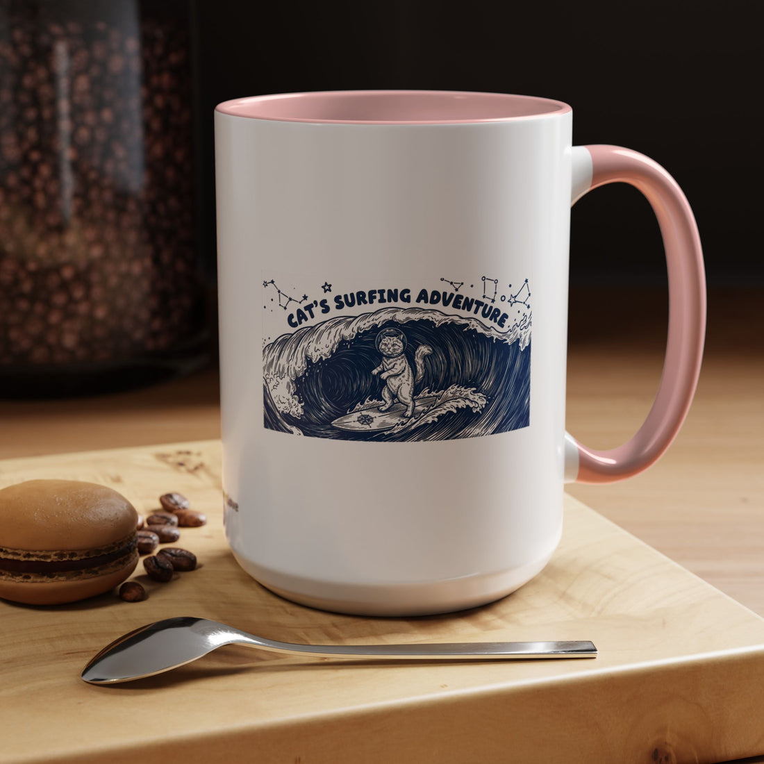 Cat's Surfing Adventure Ocean Wave Mug - Cute Cat Lover Coffee Cup