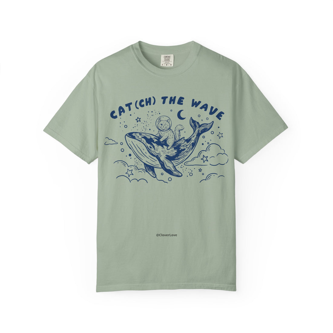 Cat Riding Whale T-Shirt - Cute Ocean Cat Graphic Tee, Fantasy Wave Shirt for Cat Lovers