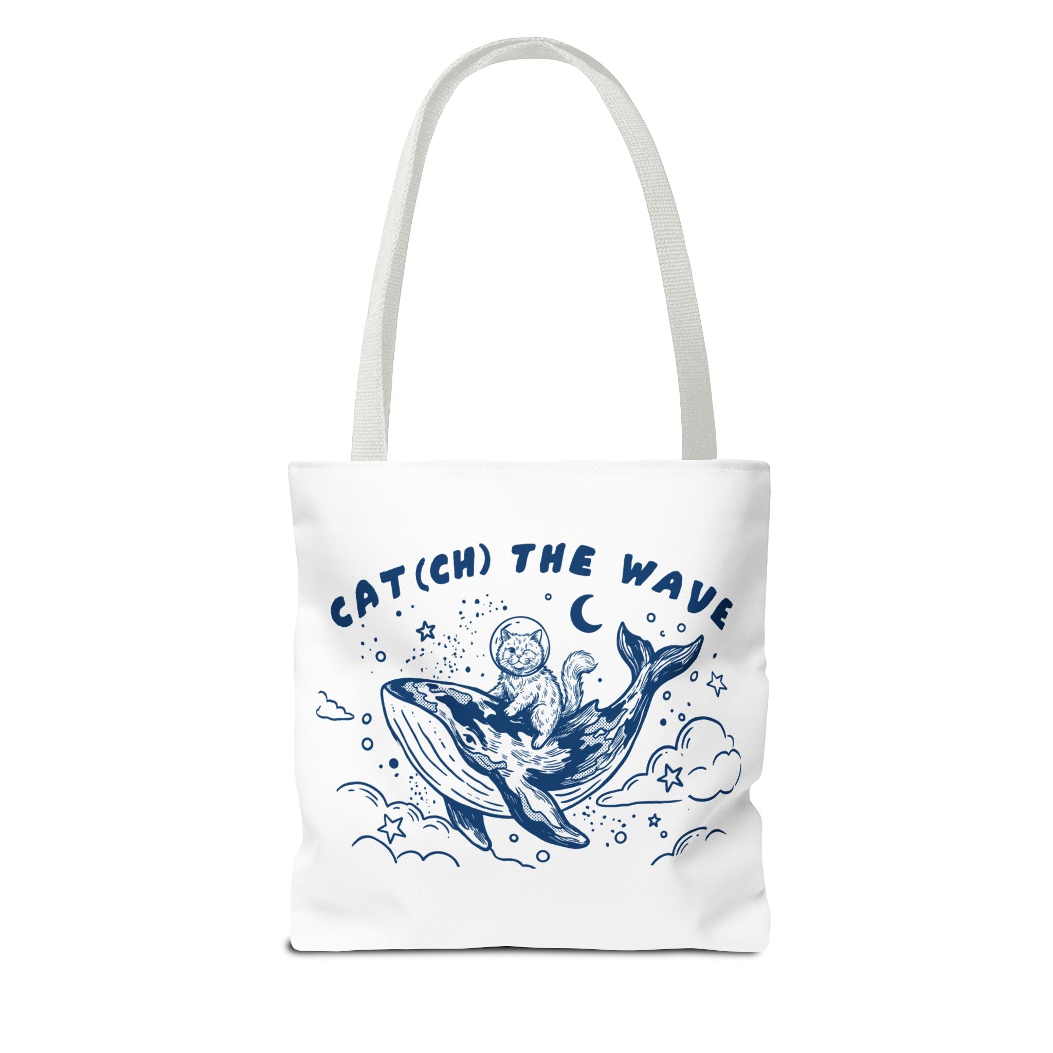 Cat Whale Adventure Tote Bag | Vintage Ocean Graphic Canvas Bag