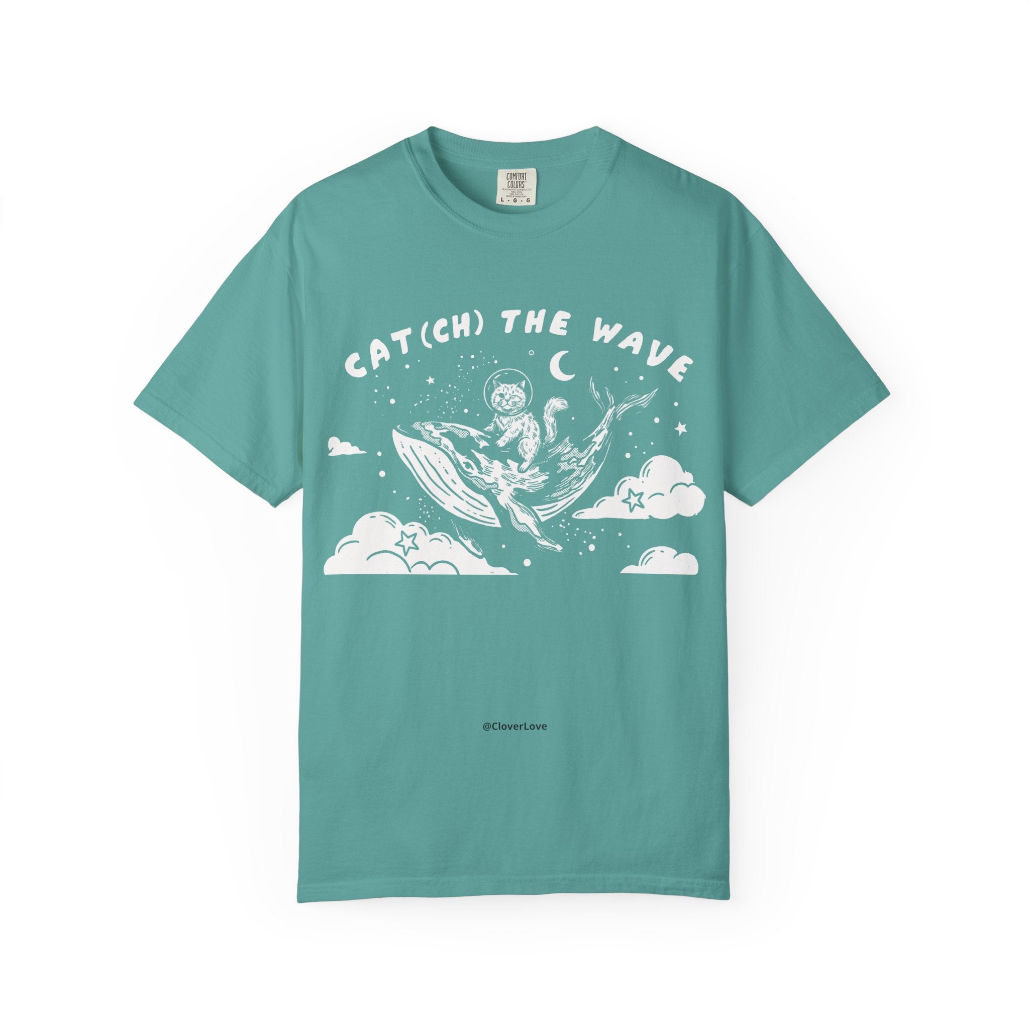 Cat Riding Whale T-Shirt - Fantasy Ocean Adventure Graphic Tee for Cat Lovers