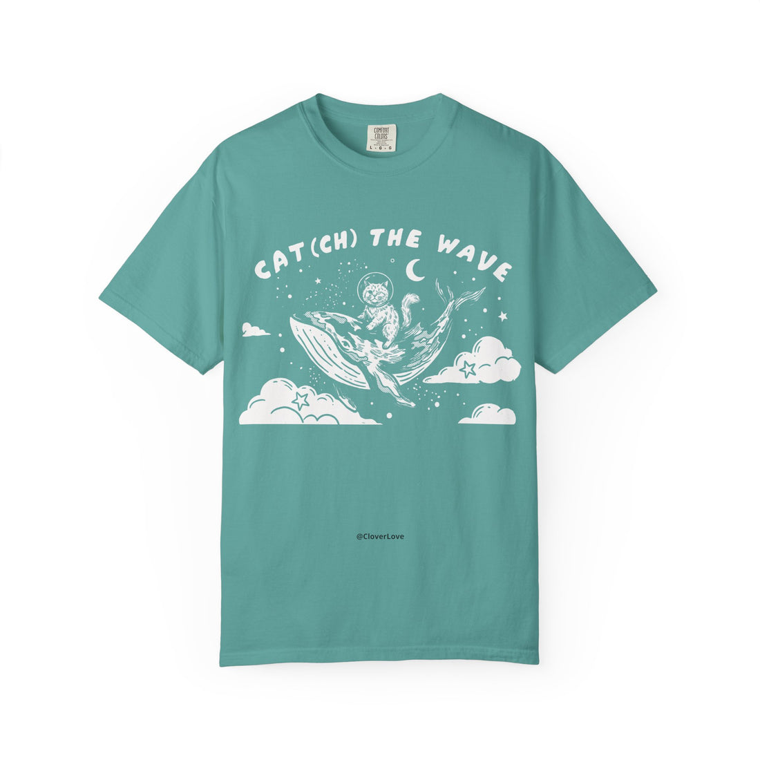 Cat Riding Whale T-Shirt - Fantasy Ocean Adventure Graphic Tee for Cat Lovers