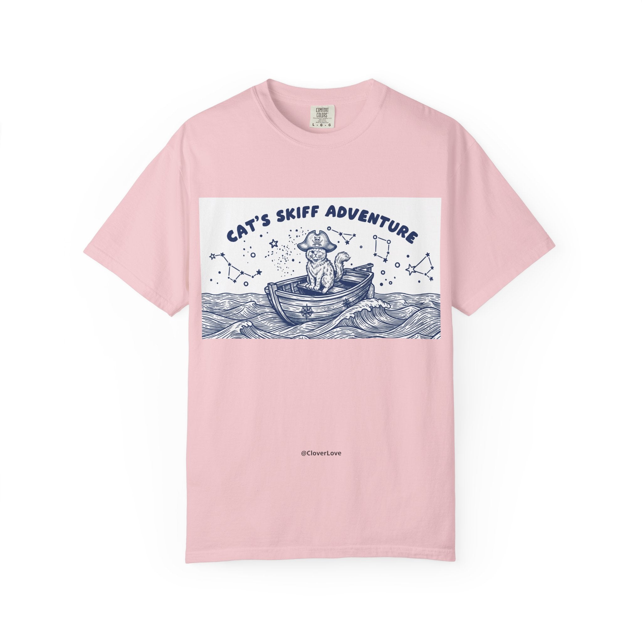 Cat’s Skiff Adventure T-Shirt - Vintage Ocean Boat Graphic Tee for Cat Lovers
