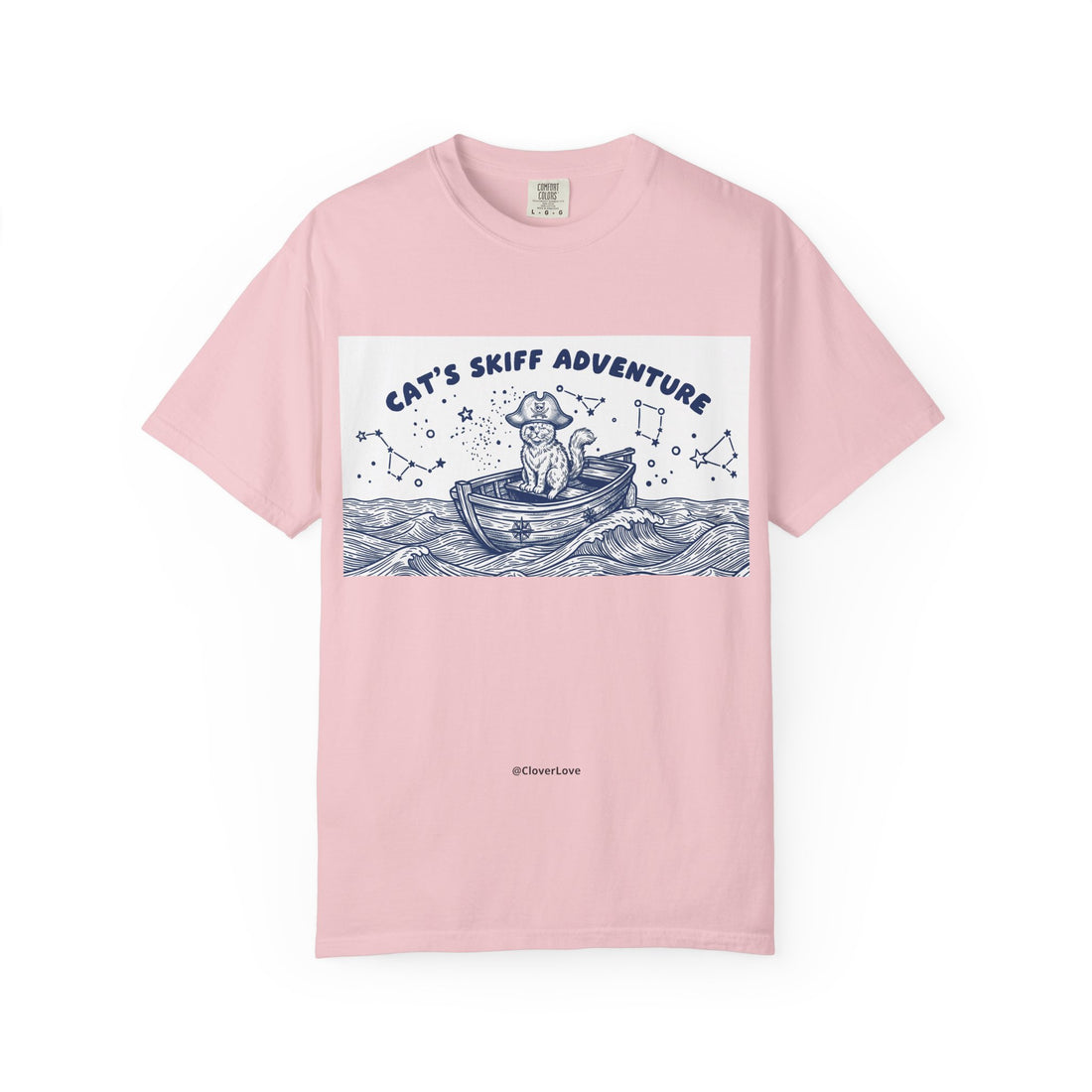 Cat’s Skiff Adventure T-Shirt - Vintage Ocean Boat Graphic Tee for Cat Lovers