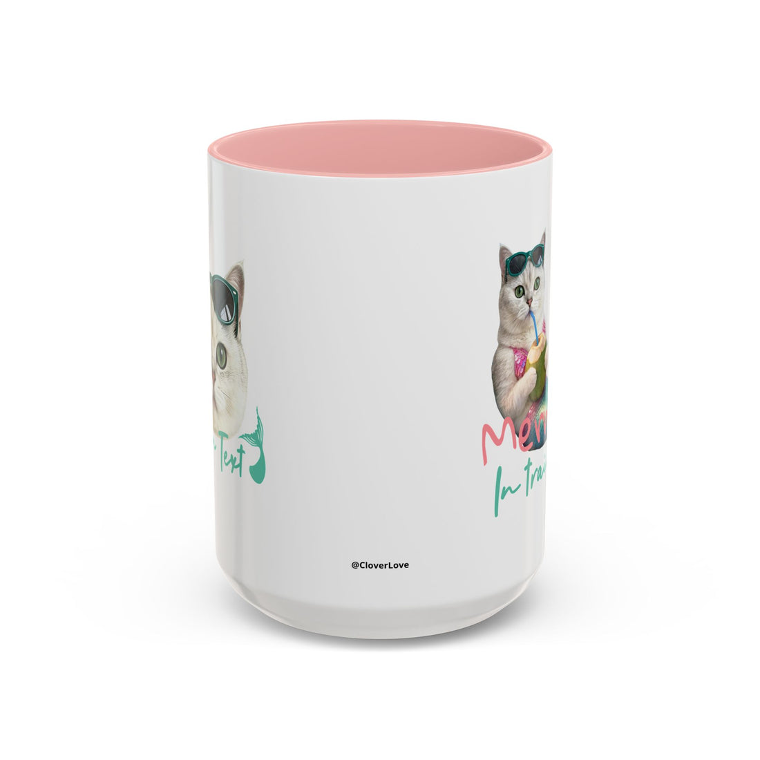Meerjungfrauenkatze Sommer Tasse | Personalisierte Katzenkaffeetasse mit individuellem Text