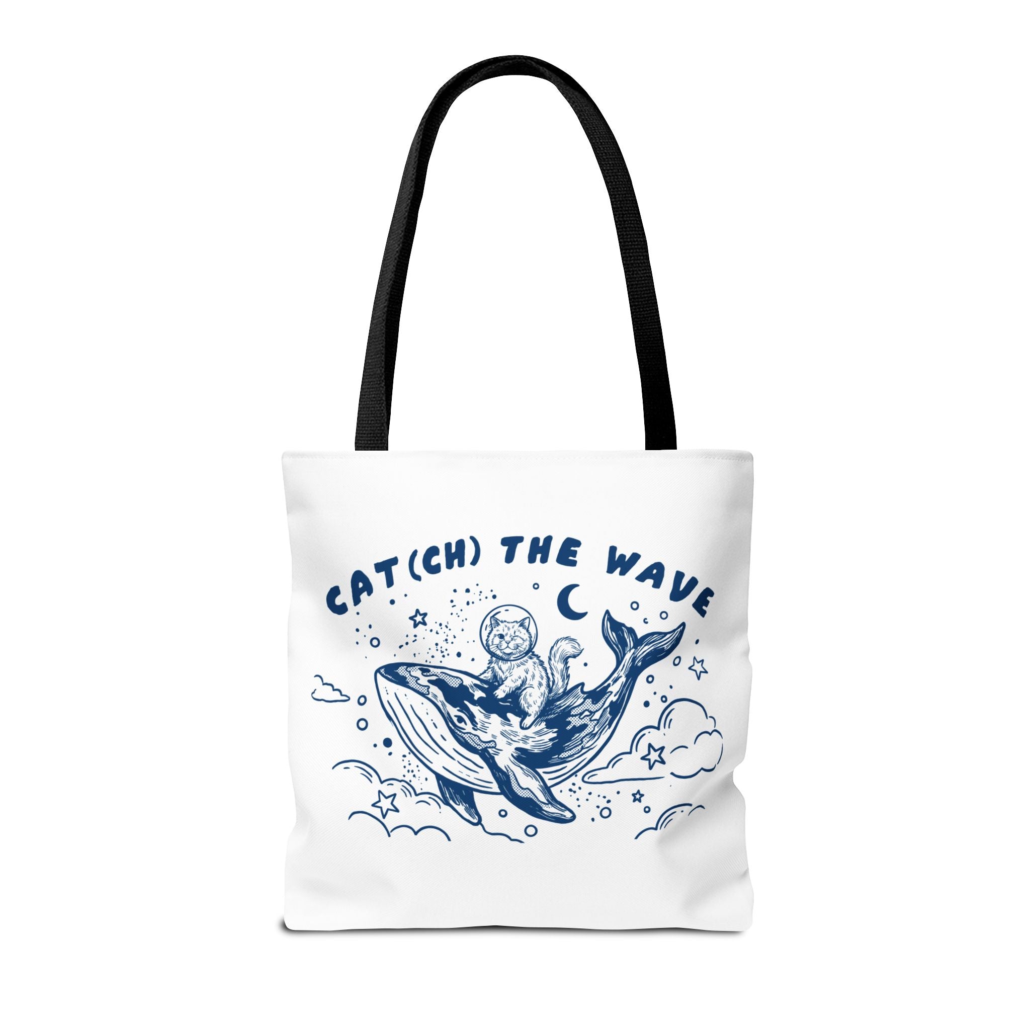 Cat Whale Adventure Tote Bag | Vintage Ocean Graphic Canvas Bag