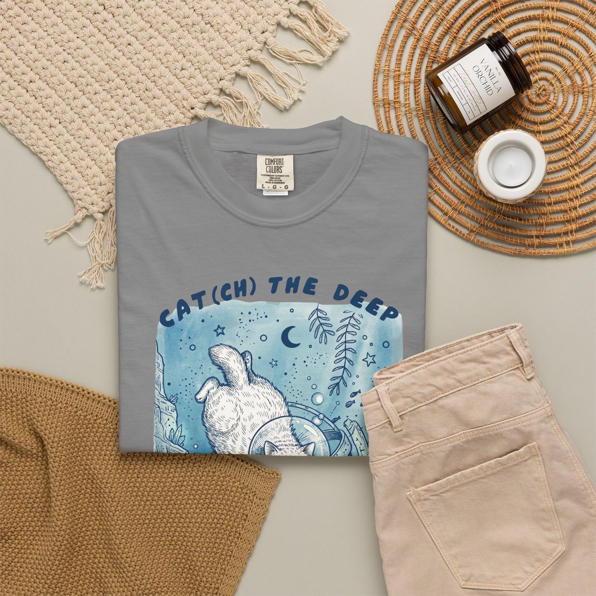 Cat Diver T-Shirt - Deep Sea Cat Explorer Graphic Tee, Ocean Fantasy Shirt for Cat Lovers