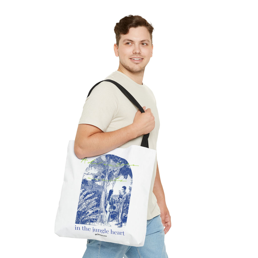 In The Jungle Heart Travel Tote Bag | Vintage Jungle Adventure Canvas Tote Bag