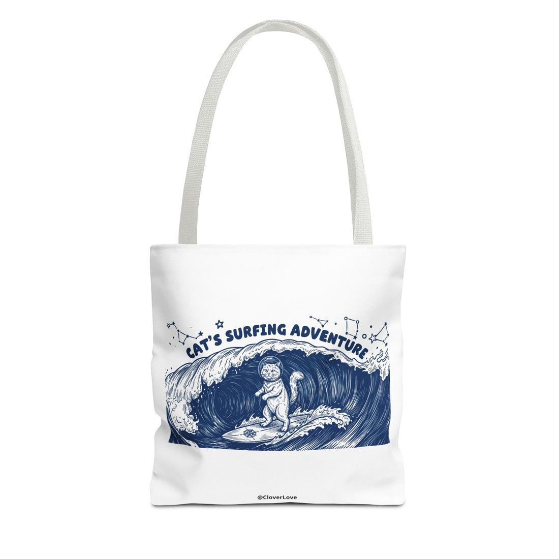 Cat's Surfing Adventure Tote Bag | Vintage Ocean Graphic Canvas Bag