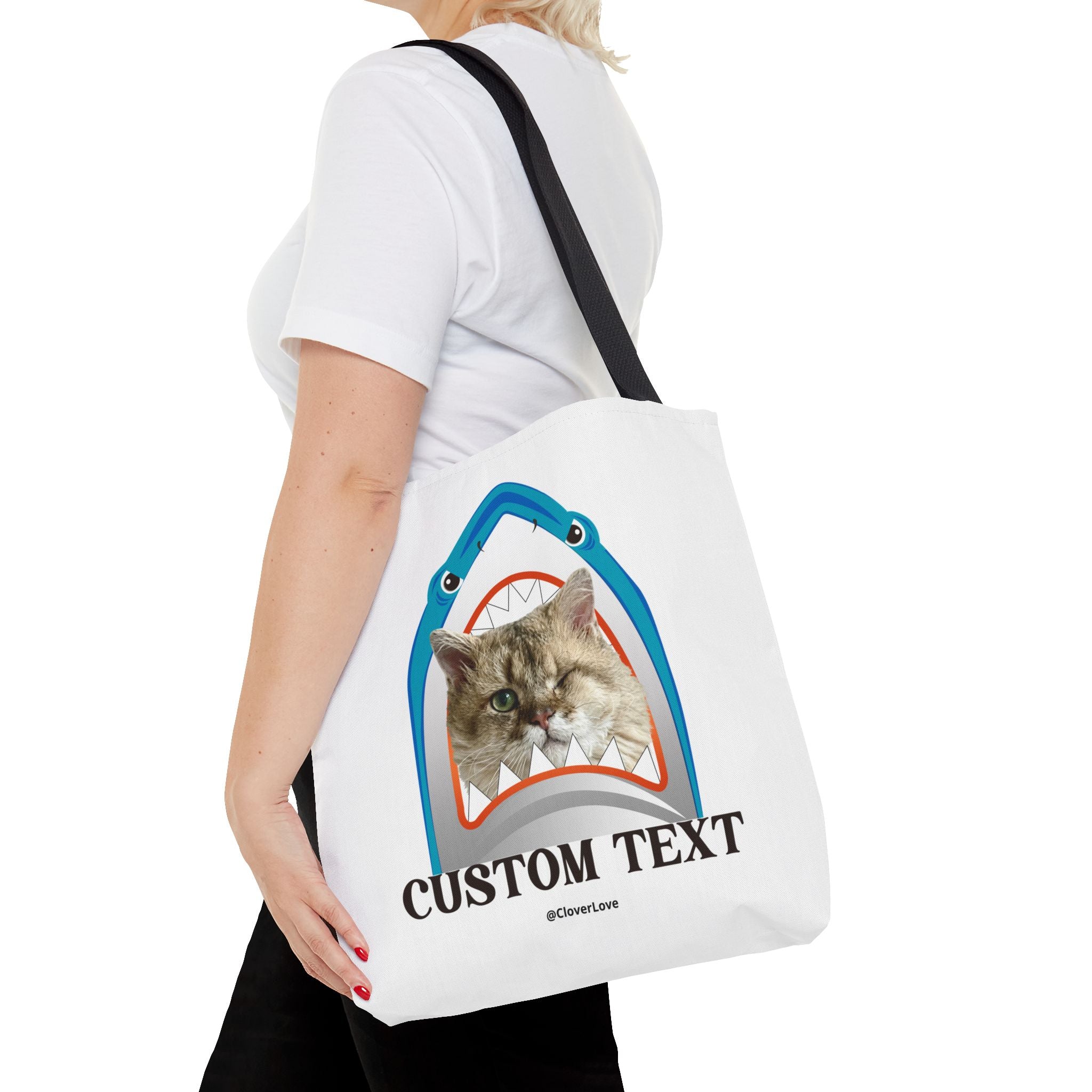 Funny Cat Tote Bag | Custom Pet Photo Shark Summer Bag