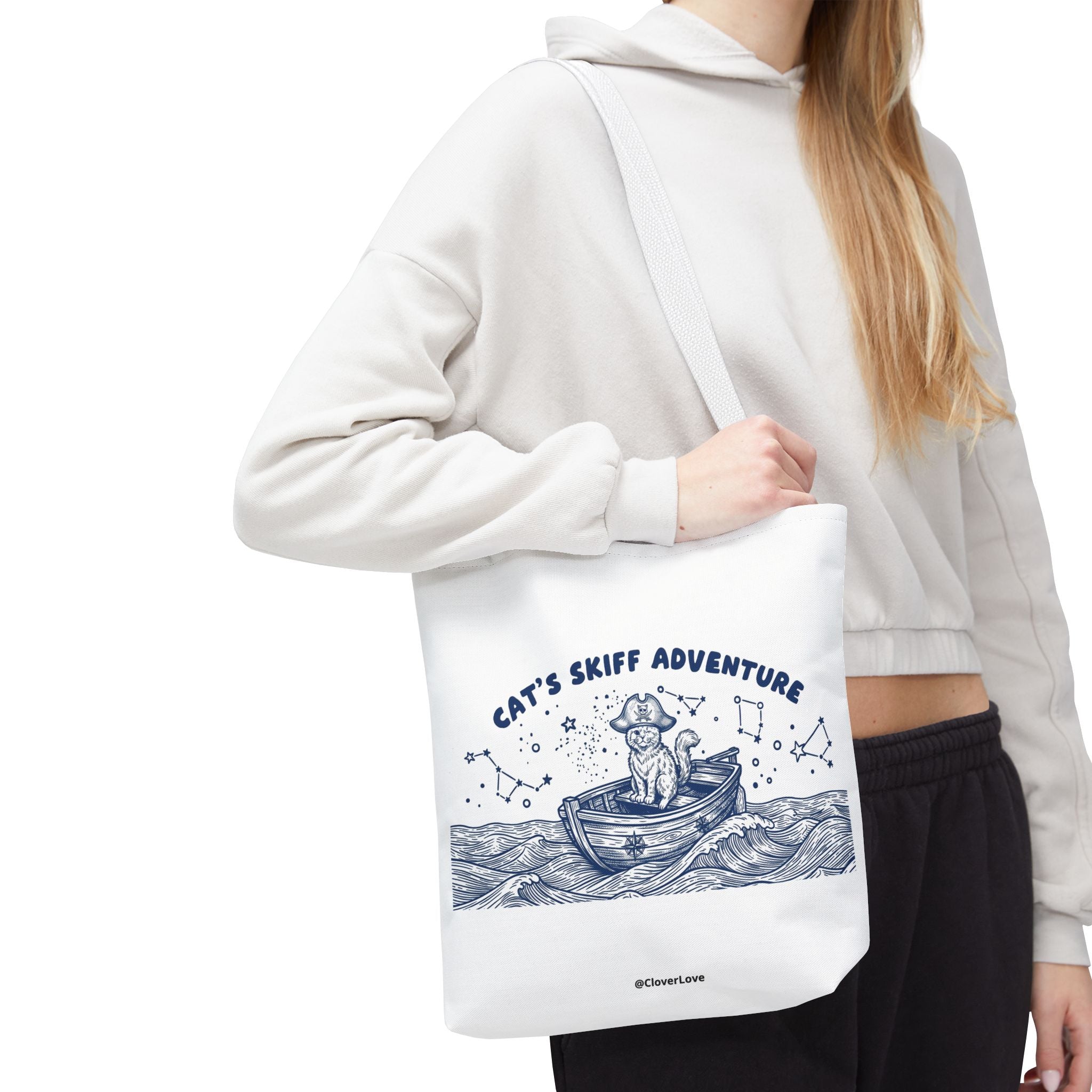 Cat's Skiff Adventure Tote Bag | Vintage Nautical Ocean Canvas Bag