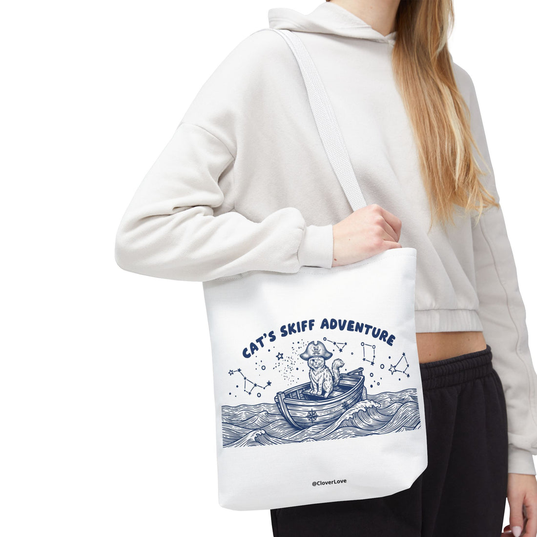 Cat's Skiff Adventure Tote Bag | Vintage Nautical Ocean Canvas Bag