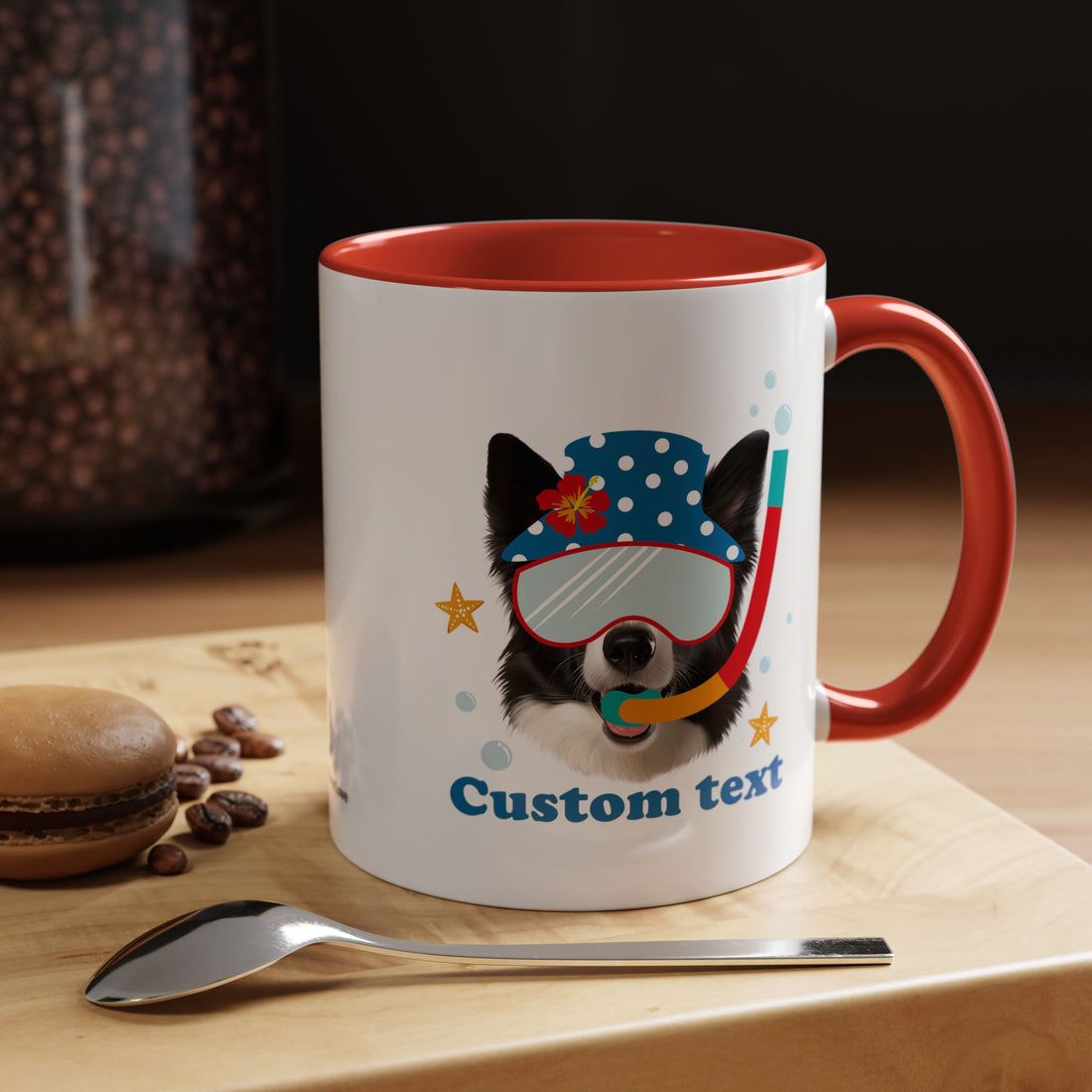 Sommer Tauchhund Tasse | Personalisierte Hundefoto Kaffeetasse mit individuellem Text