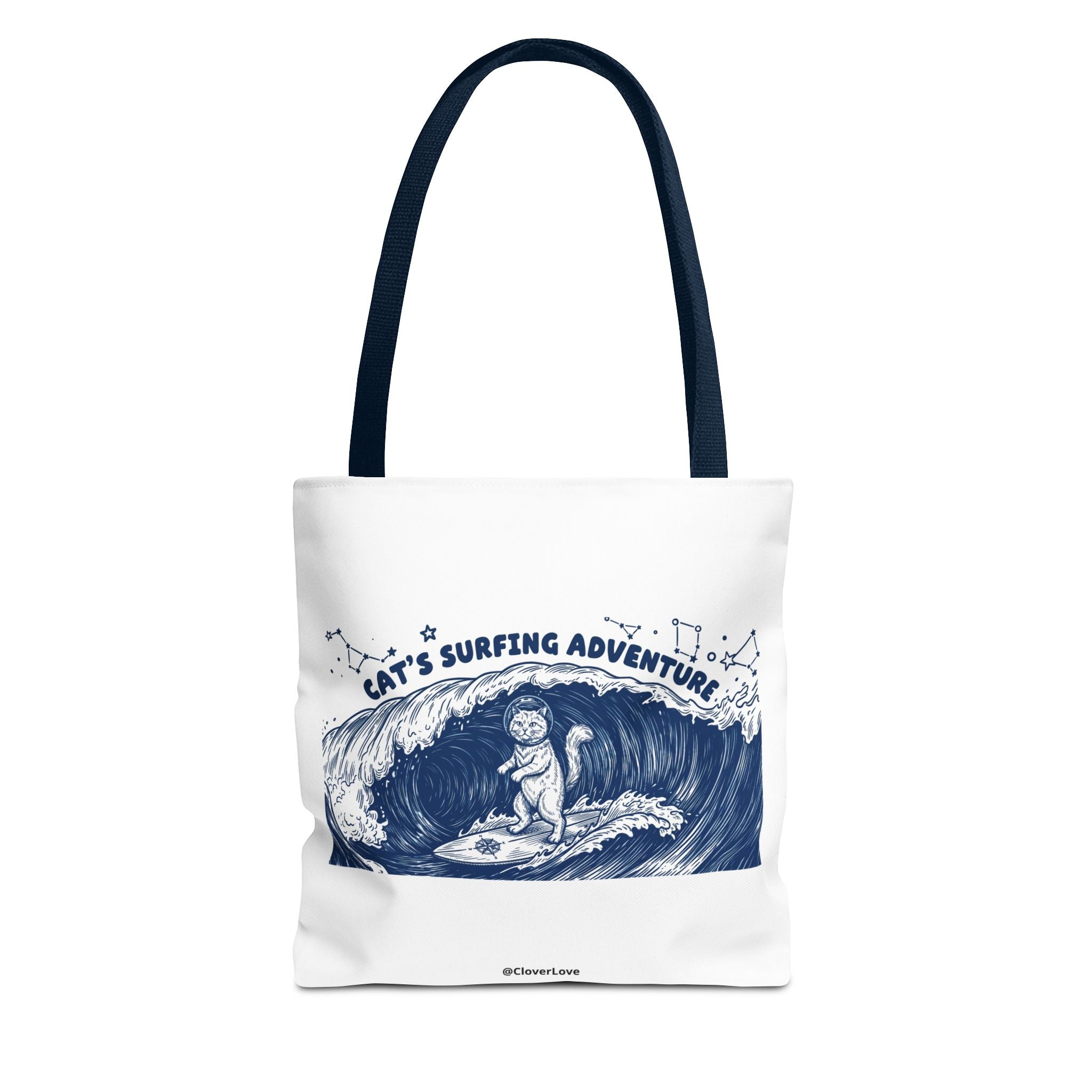 Cat's Surfing Adventure Tote Bag | Vintage Ocean Graphic Canvas Bag