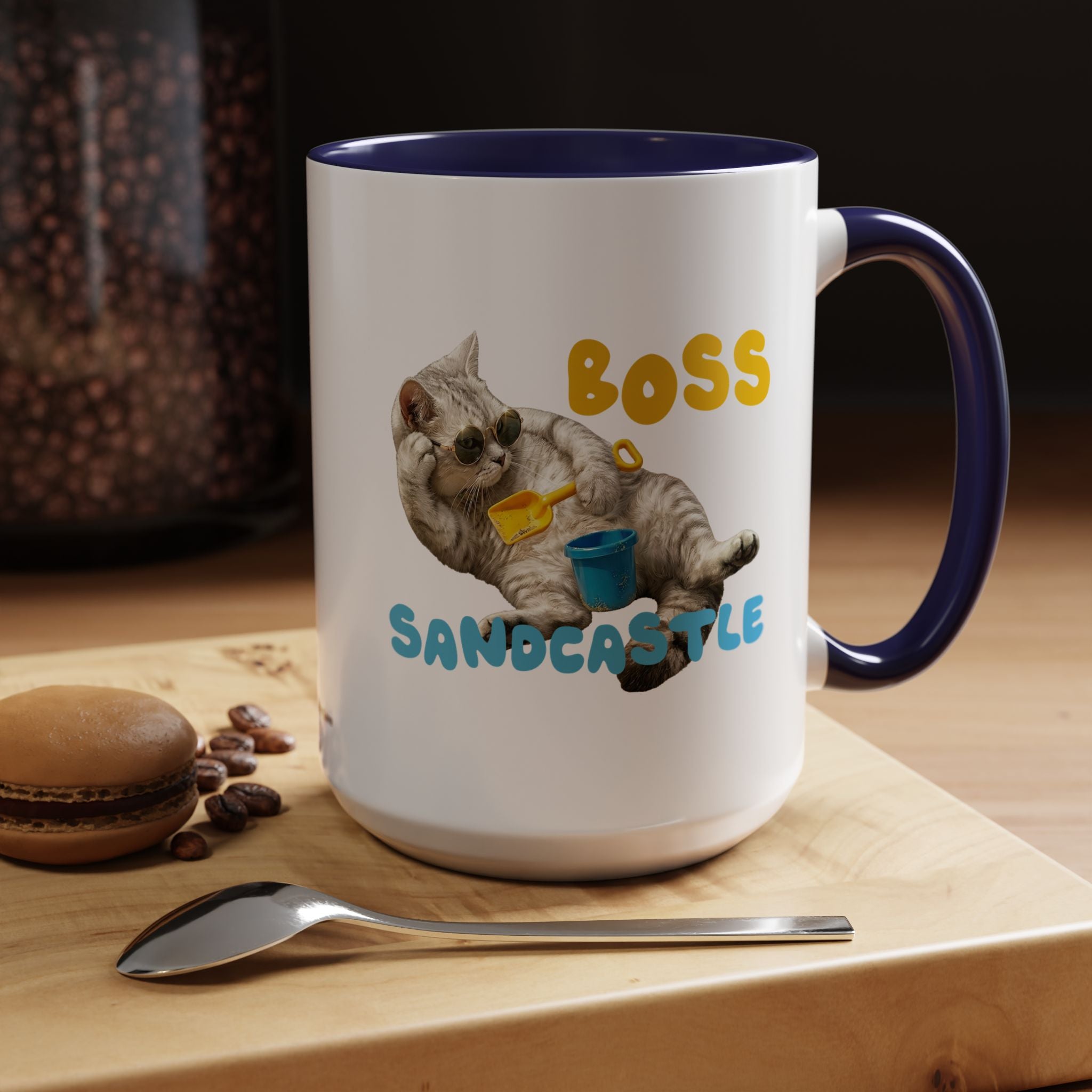 Lustige Sommerkatzen-Tasse | Personalisierte Strandkatzen-Kaffeetasse mit individuellem Text