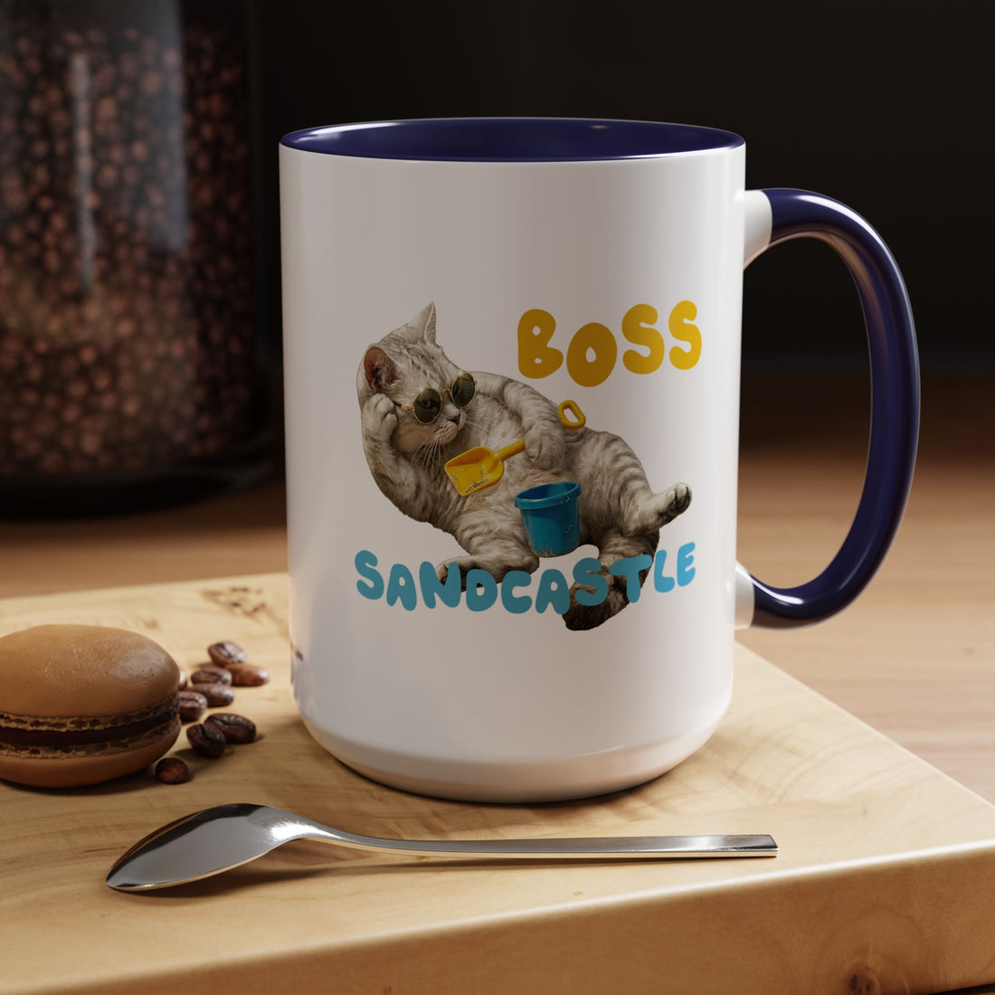Lustige Sommerkatzen-Tasse | Personalisierte Strandkatzen-Kaffeetasse mit individuellem Text