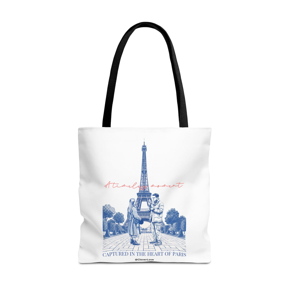 Paris Travel Tote Bag | Vintage Eiffel Tower Couple Canvas Bag