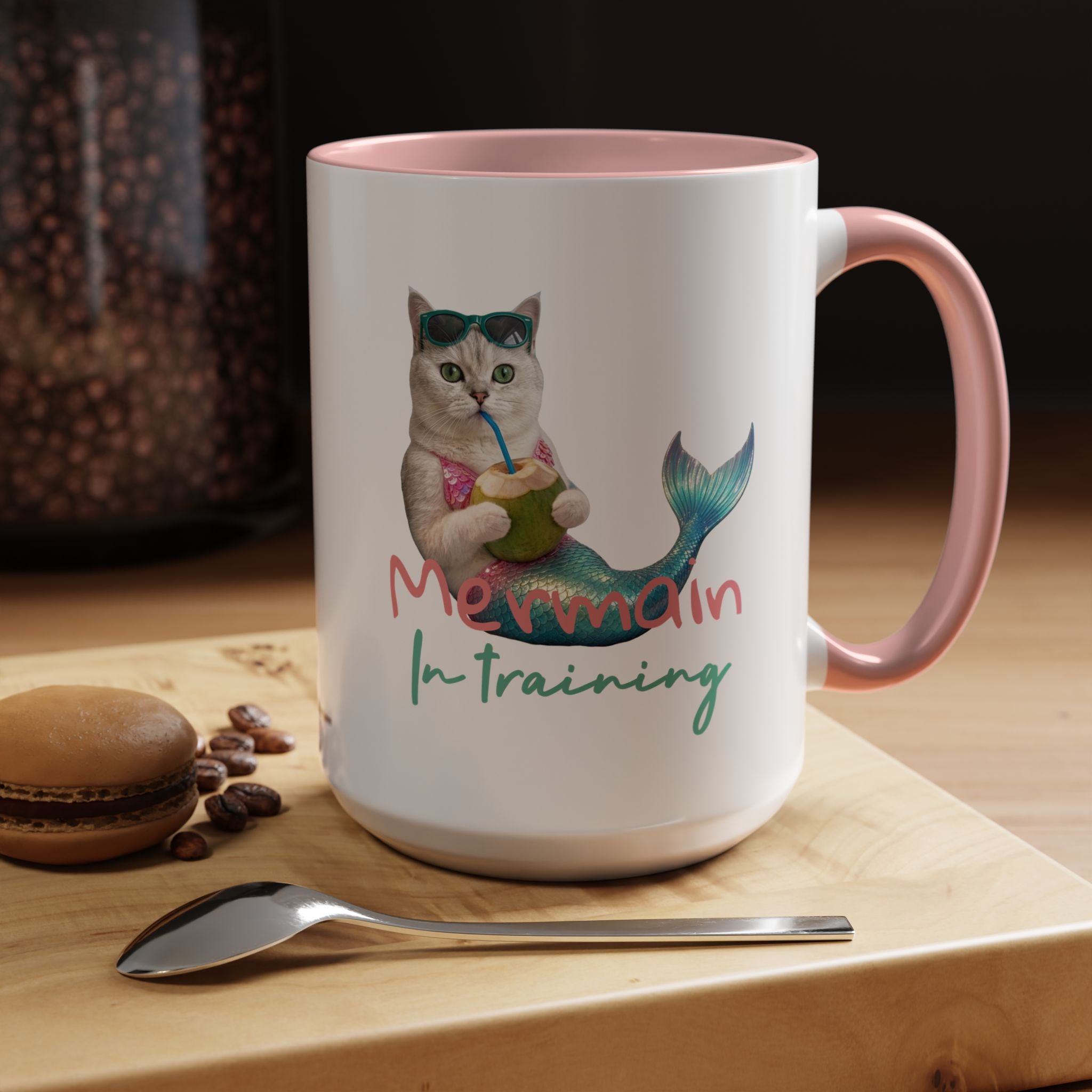 Meerjungfrauenkatze Sommer Tasse | Personalisierte Katzenkaffeetasse mit individuellem Text