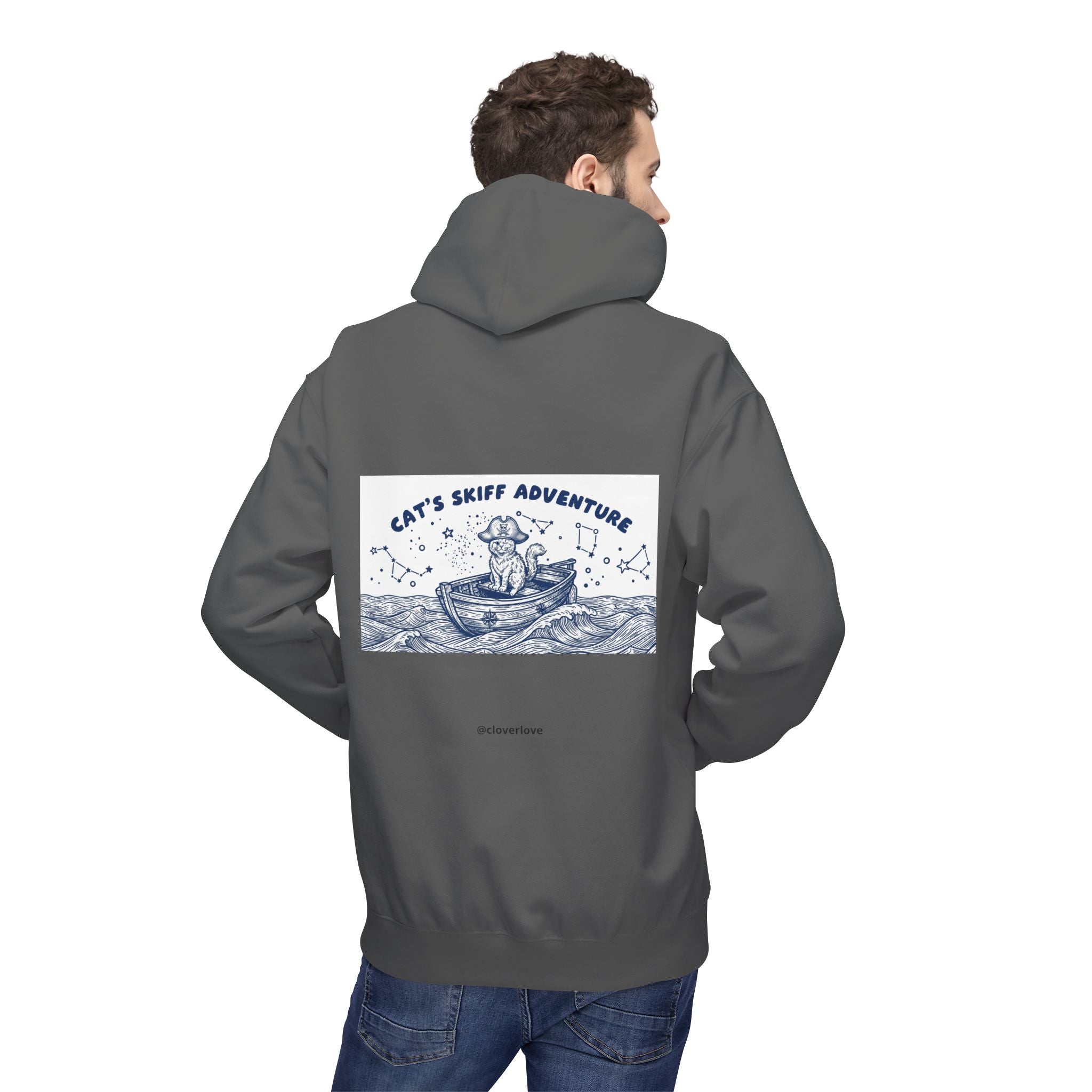 Katzen-Skiff-Abenteuer-Kapuzenpullover | Vintage Ozean Nautisch Grafik Sweatshirt