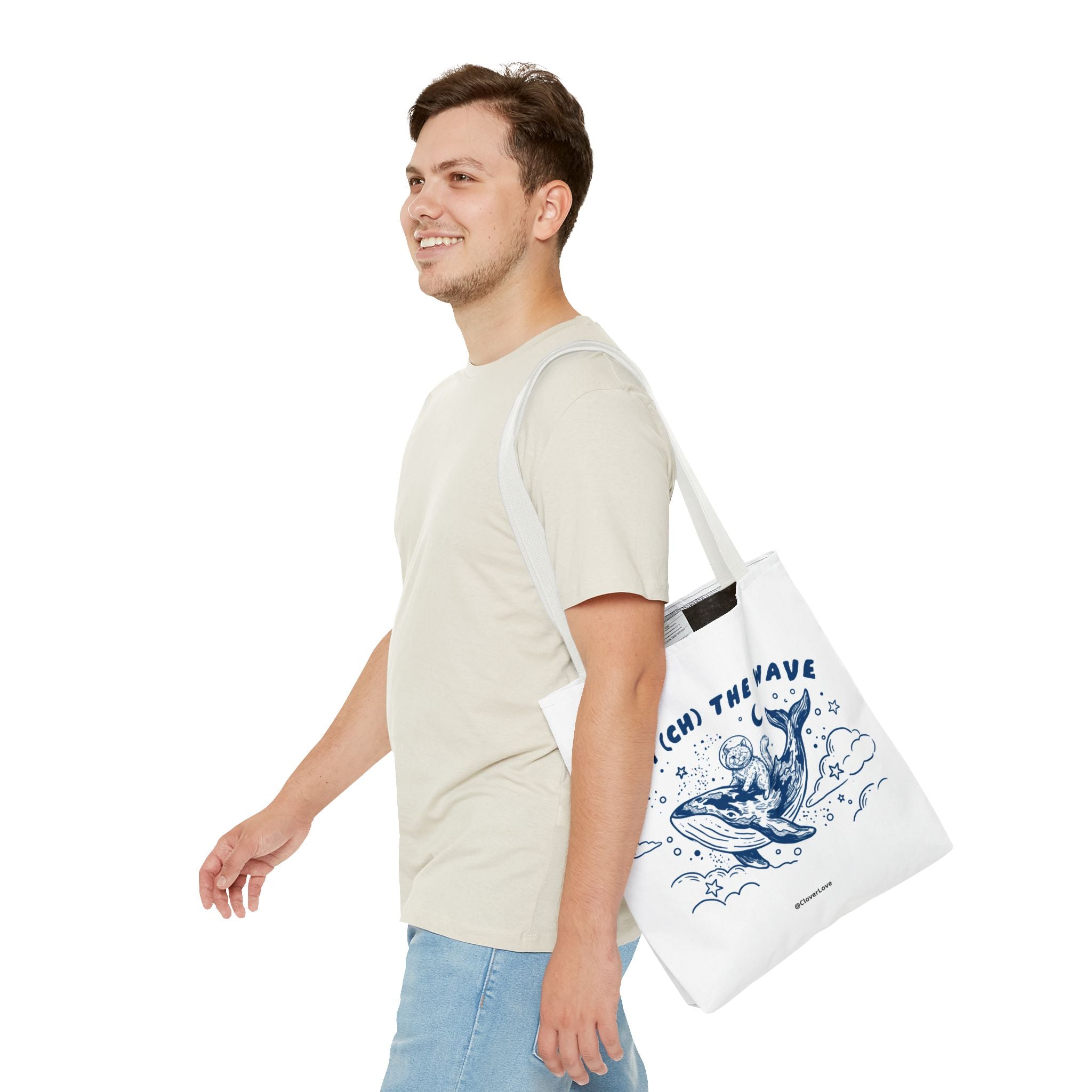 Cat Whale Adventure Tote Bag | Vintage Ocean Graphic Canvas Bag