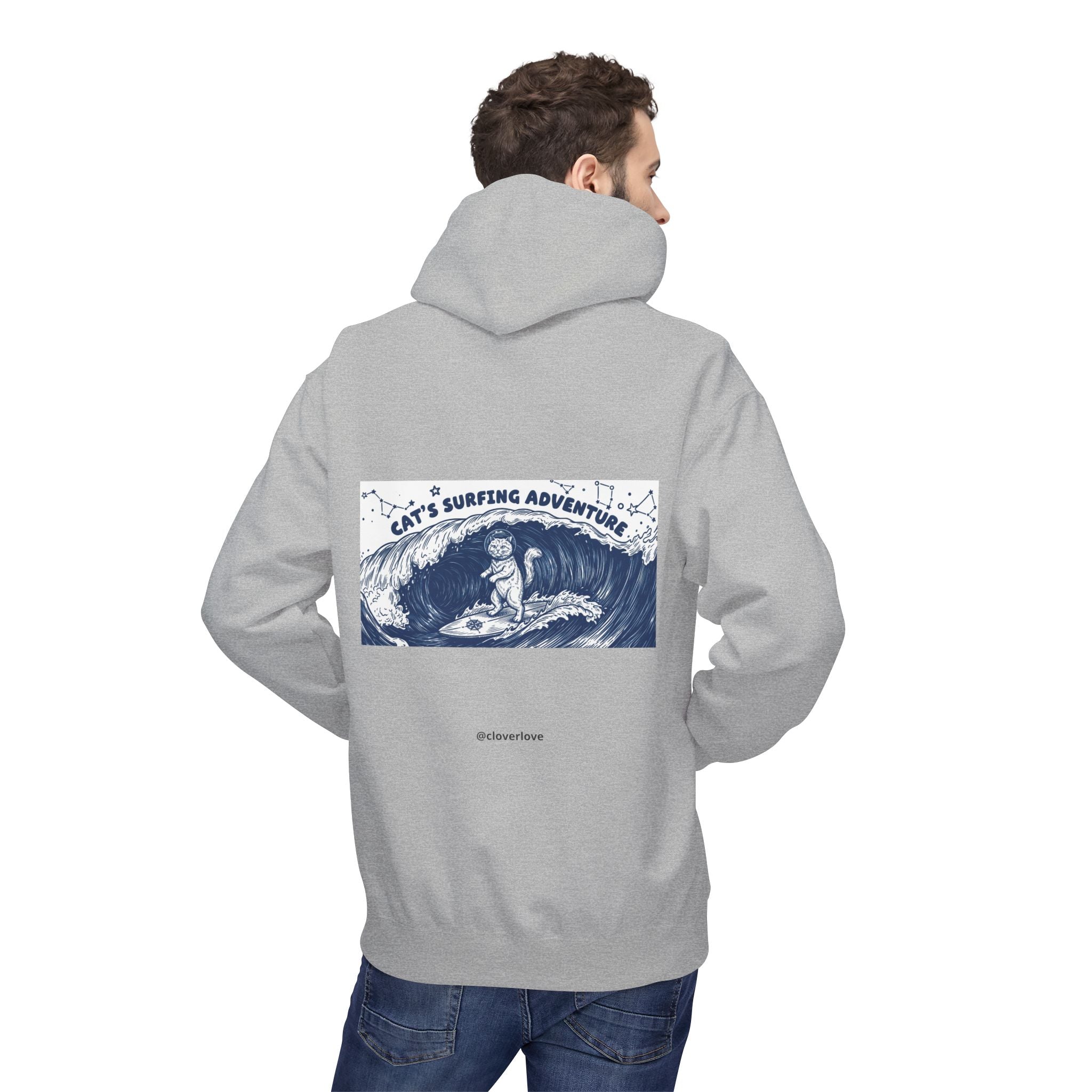 Katzen-Surf-Abenteuer Hoodie | Vintage Meeres-Grafik Sweatshirt