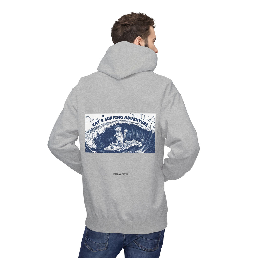Katzen-Surf-Abenteuer Hoodie | Vintage Meeres-Grafik Sweatshirt