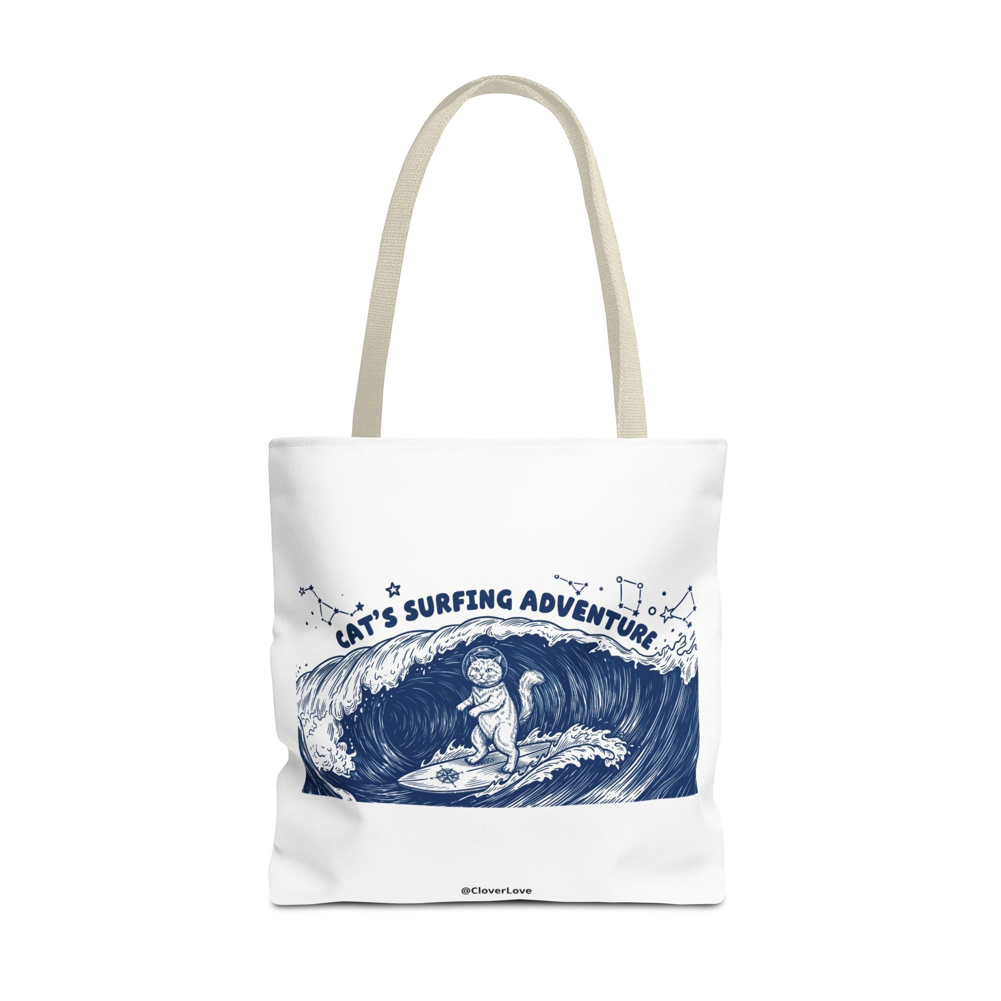 Cat's Surfing Adventure Tote Bag | Vintage Ocean Graphic Canvas Bag