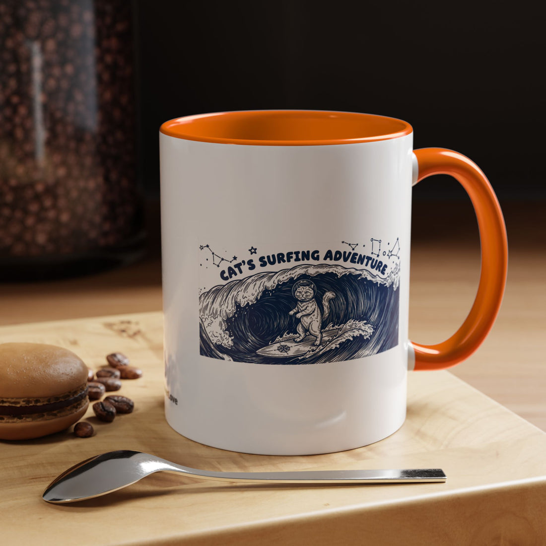 Cat's Surfing Adventure Ocean Wave Mug - Cute Cat Lover Coffee Cup