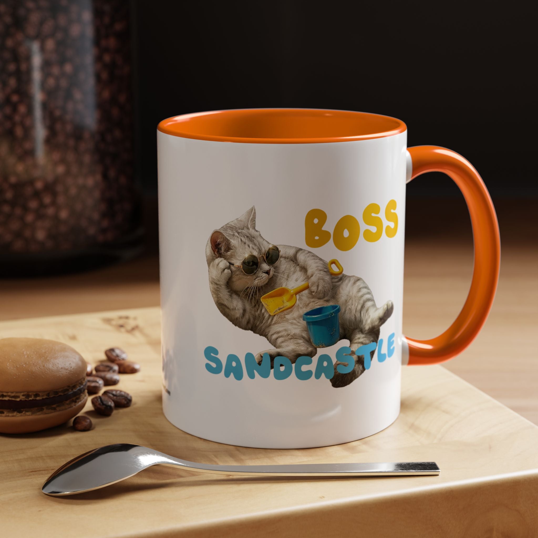 Lustige Sommerkatzen-Tasse | Personalisierte Strandkatzen-Kaffeetasse mit individuellem Text