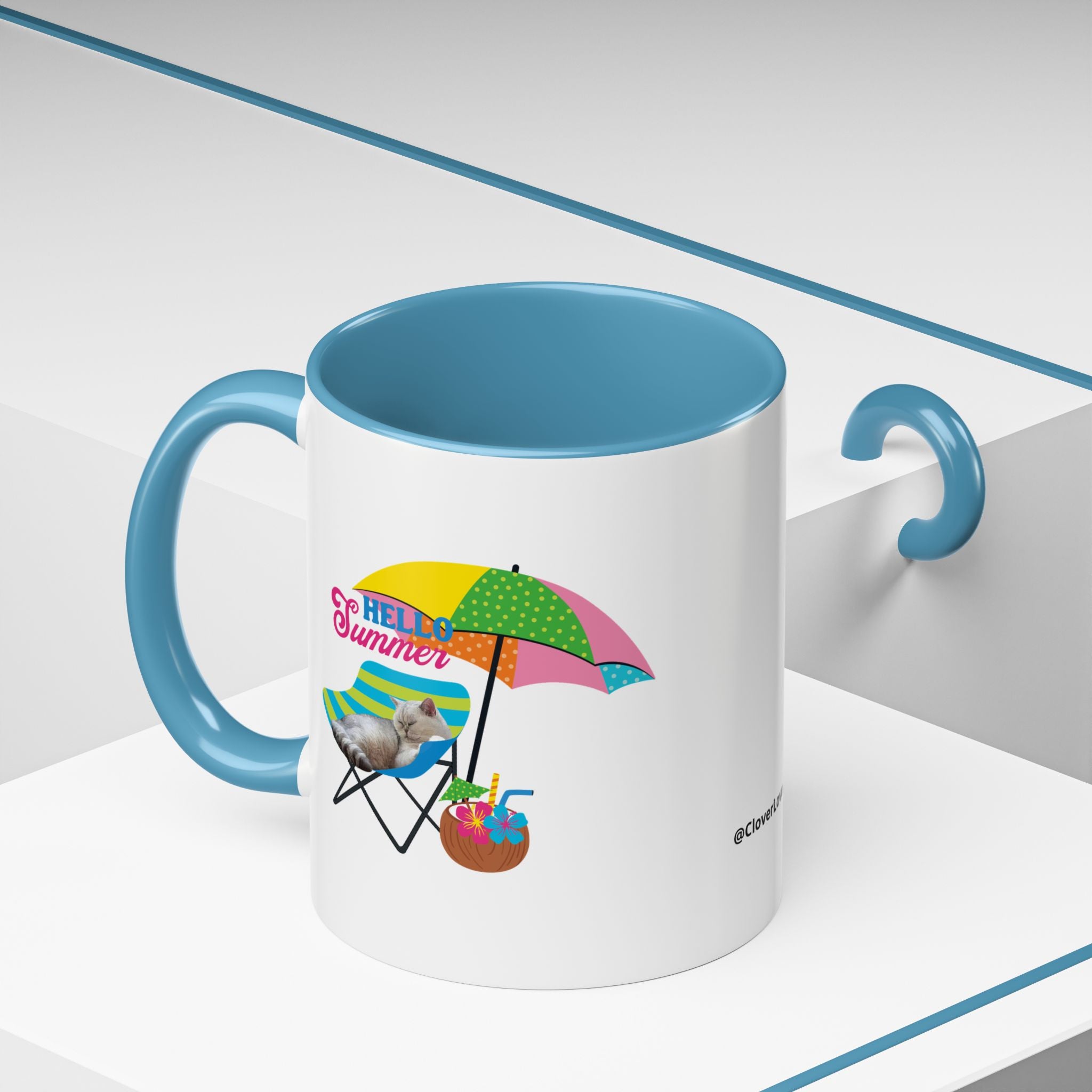 Personalized Summer Cat Mug | Custom Pet Portrait Coffee Cup