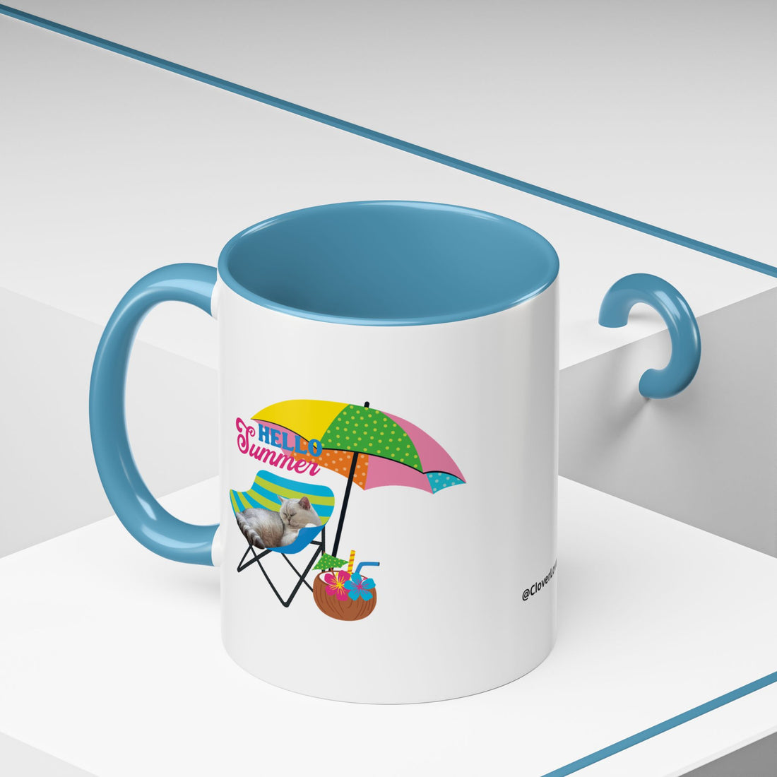 Personalized Summer Cat Mug | Custom Pet Portrait Coffee Cup