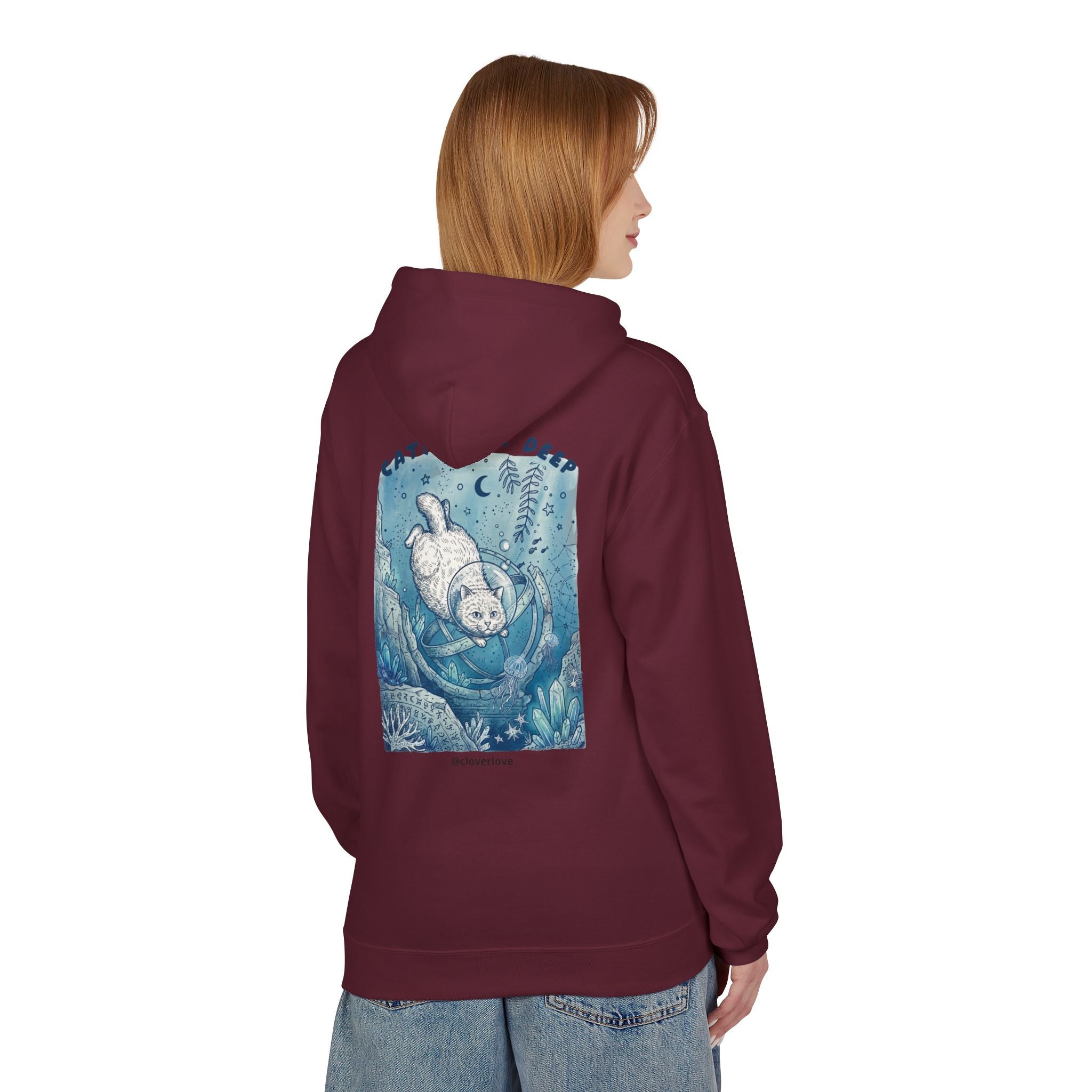 Katzen-Tiefseeabenteuer-Kapuzenpulli | Vintage Ozeanforscher Grafik-Sweatshirt