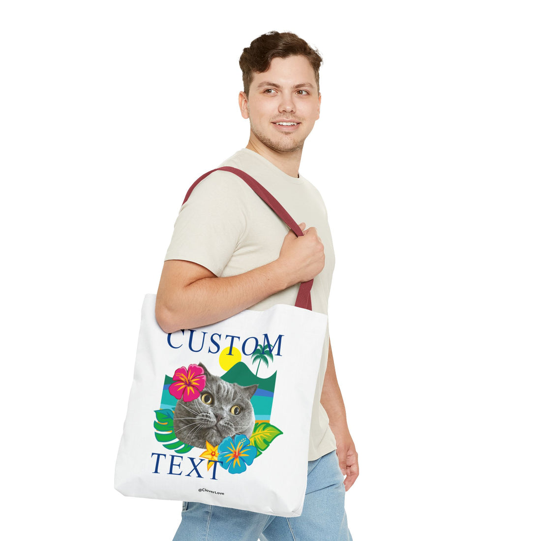 Tropical Cat Tote Bag | Personalized Pet Photo Canvas Bag
