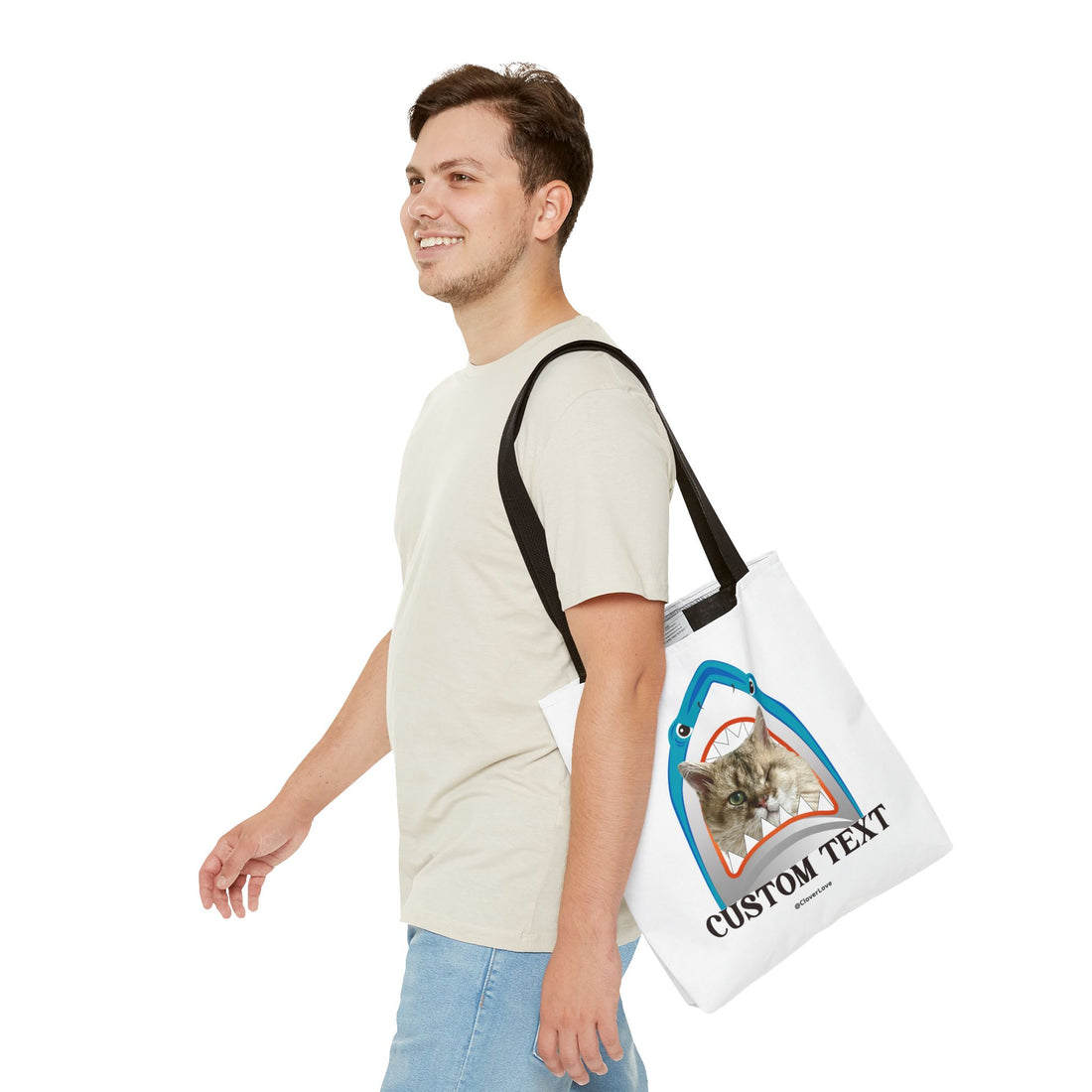 Funny Cat Tote Bag | Custom Pet Photo Shark Summer Bag