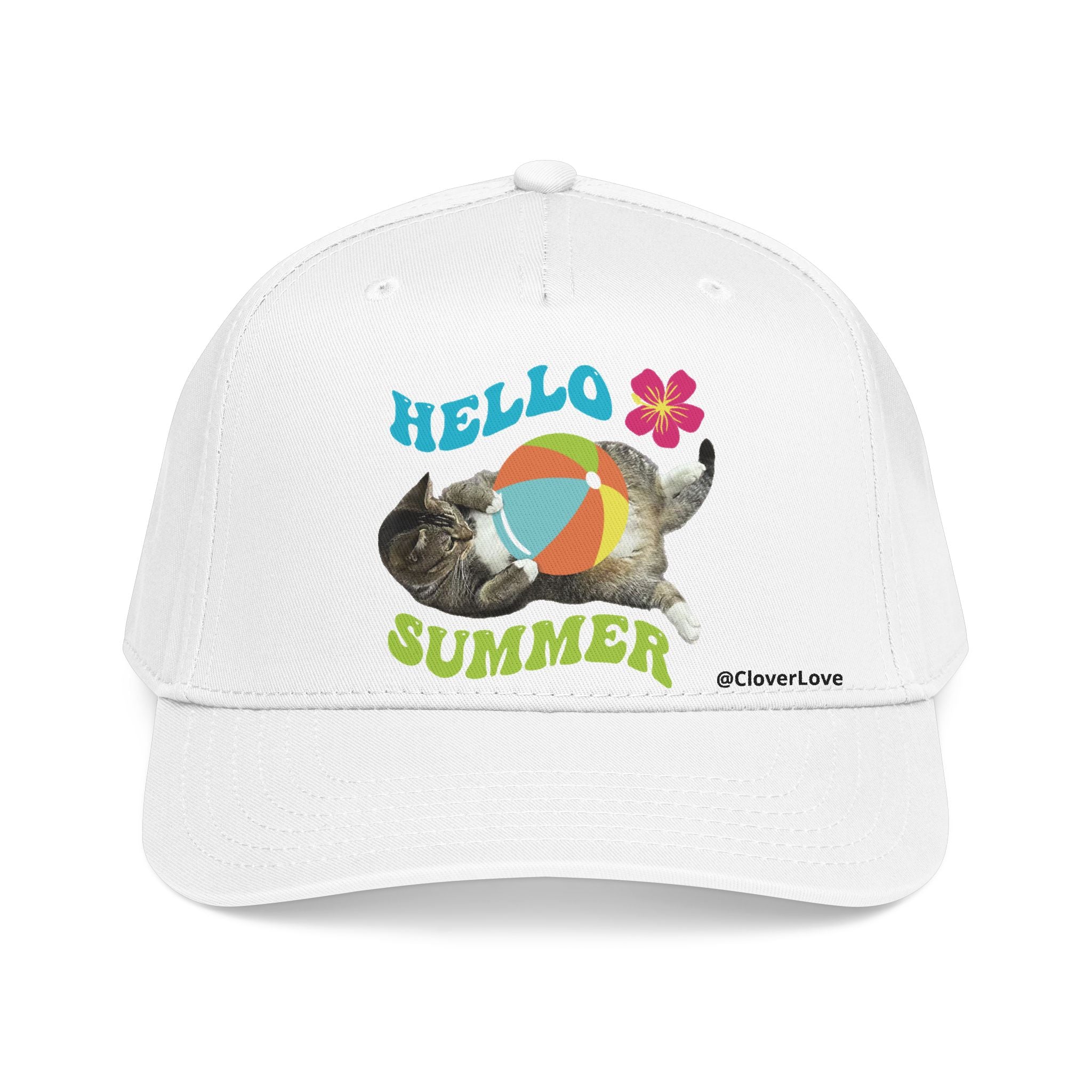 Hello Summer Cat Hat | Cute Cat Baseball Cap With Beach Ball Design