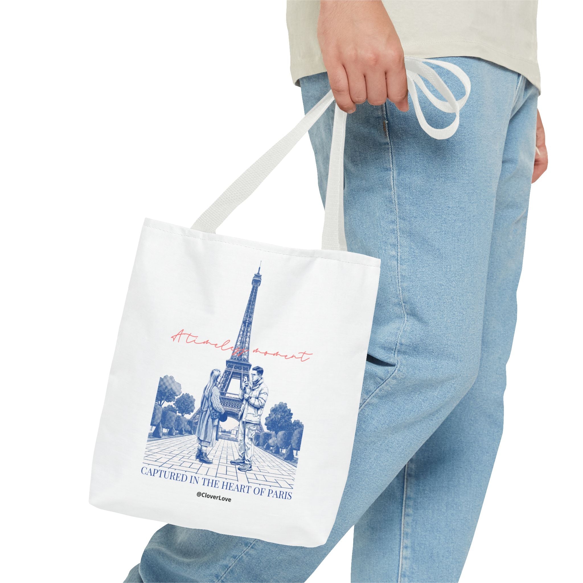 Paris Travel Tote Bag | Vintage Eiffel Tower Couple Canvas Bag