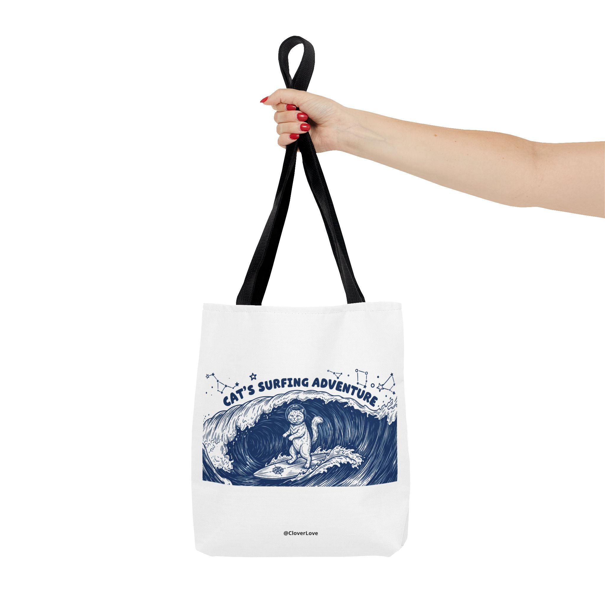 Cat's Surfing Adventure Tote Bag | Vintage Ocean Graphic Canvas Bag