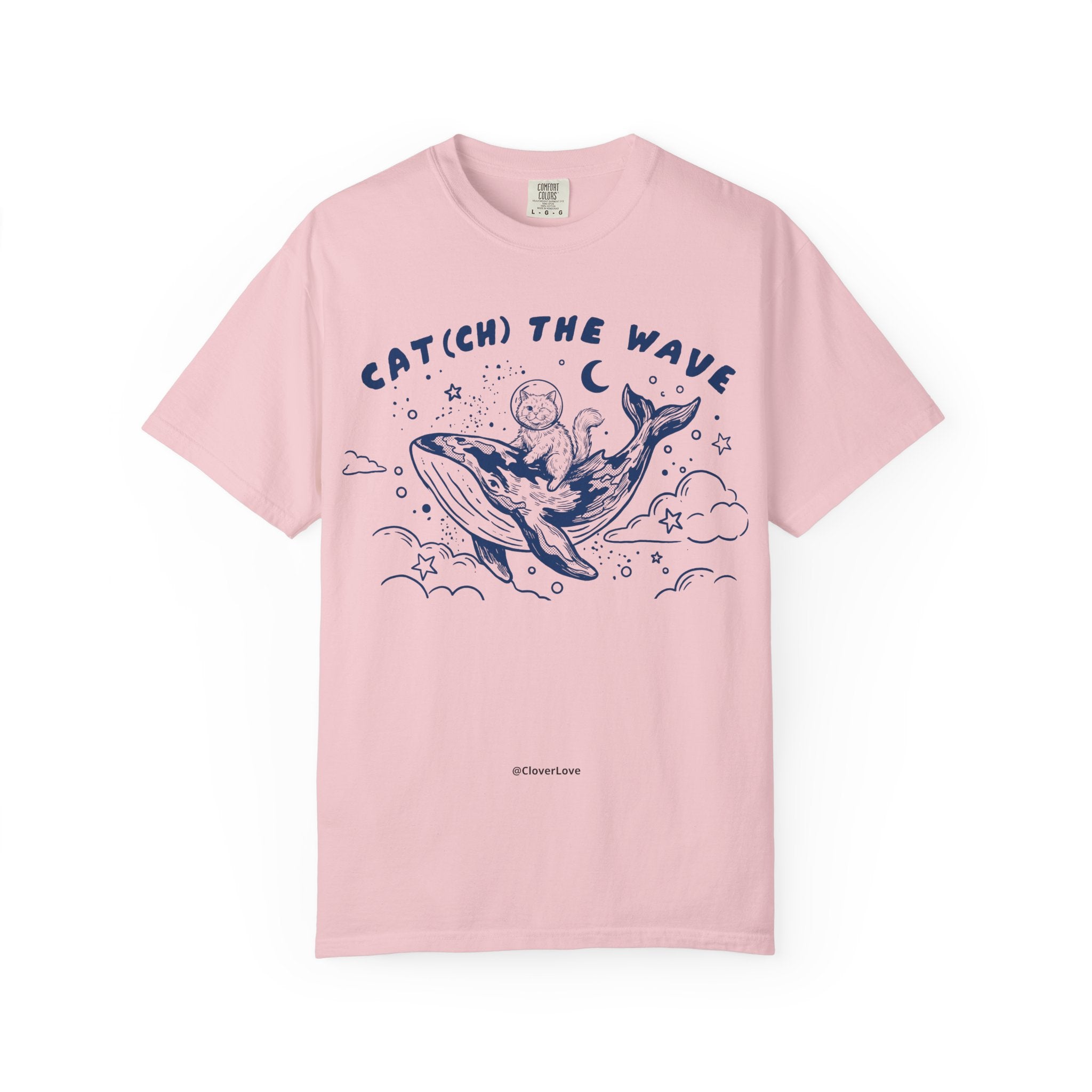 Cat Riding Whale T-Shirt - Cute Ocean Cat Graphic Tee, Fantasy Wave Shirt for Cat Lovers
