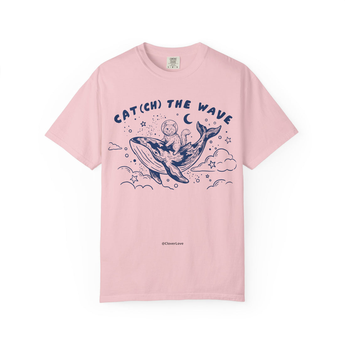 Cat Riding Whale T-Shirt - Cute Ocean Cat Graphic Tee, Fantasy Wave Shirt for Cat Lovers