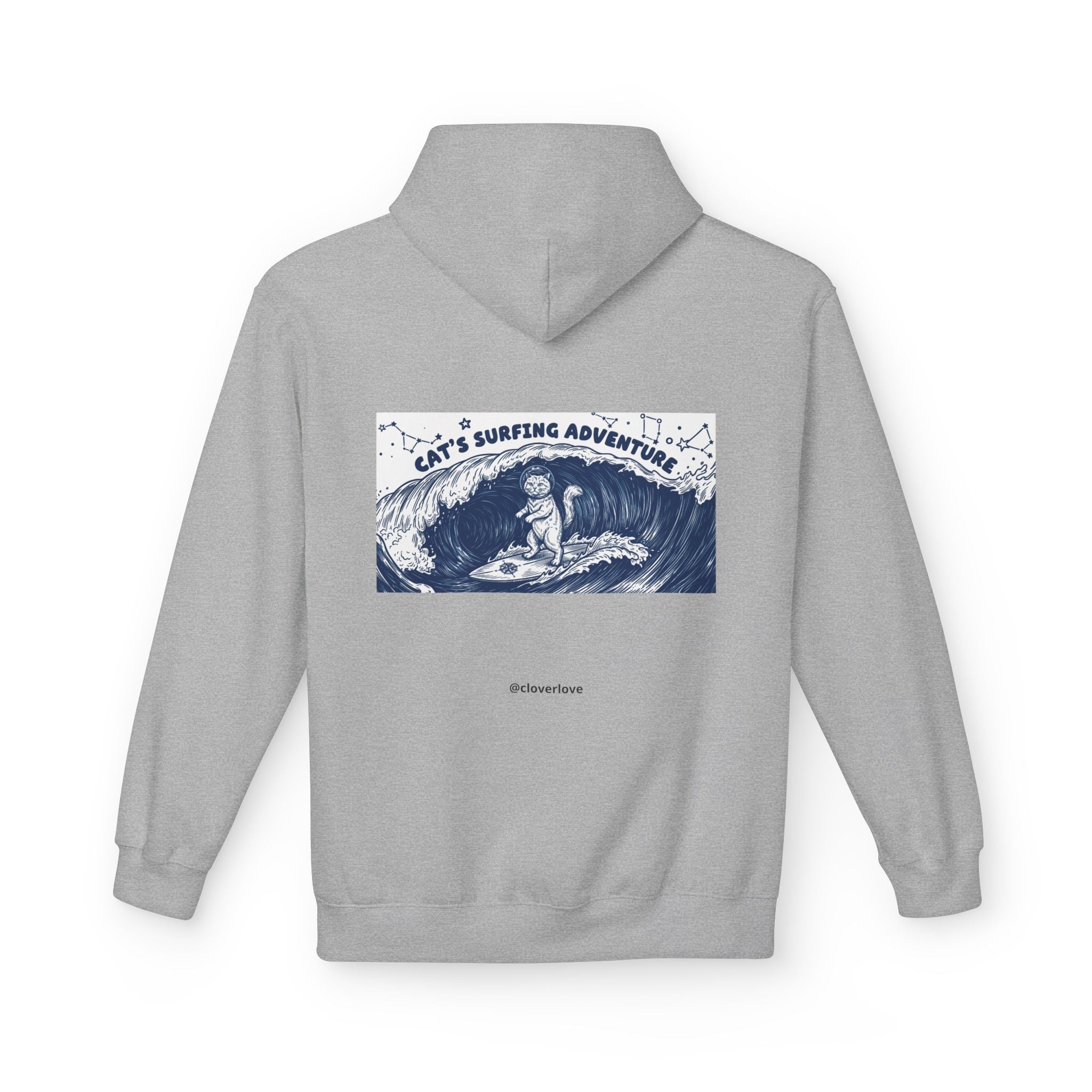 Katzen-Surf-Abenteuer Hoodie | Vintage Meeres-Grafik Sweatshirt