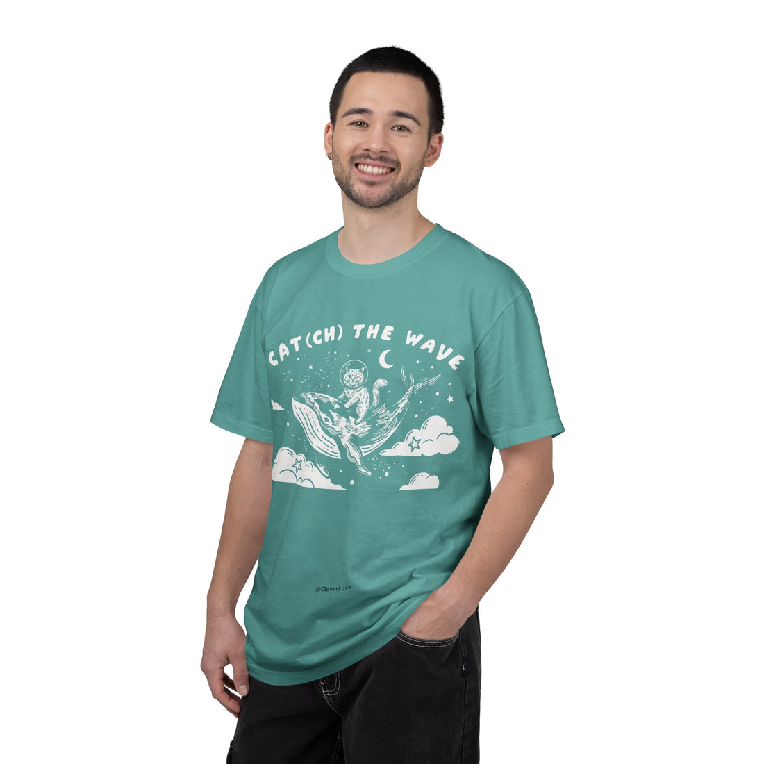 Cat Riding Whale T-Shirt - Fantasy Ocean Adventure Graphic Tee for Cat Lovers