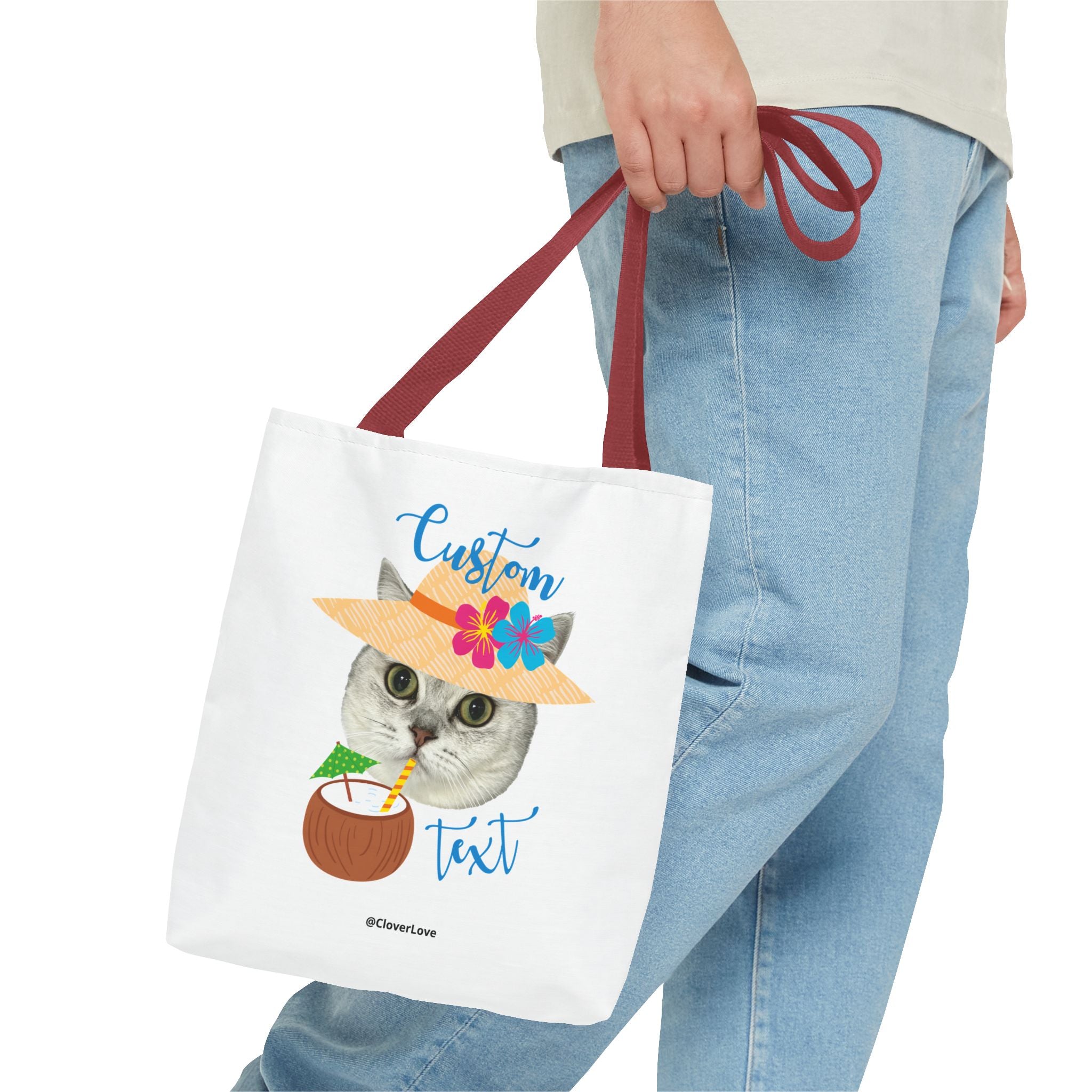 Summer Cat Tote Bag | Personalized Pet Photo Canvas Bag