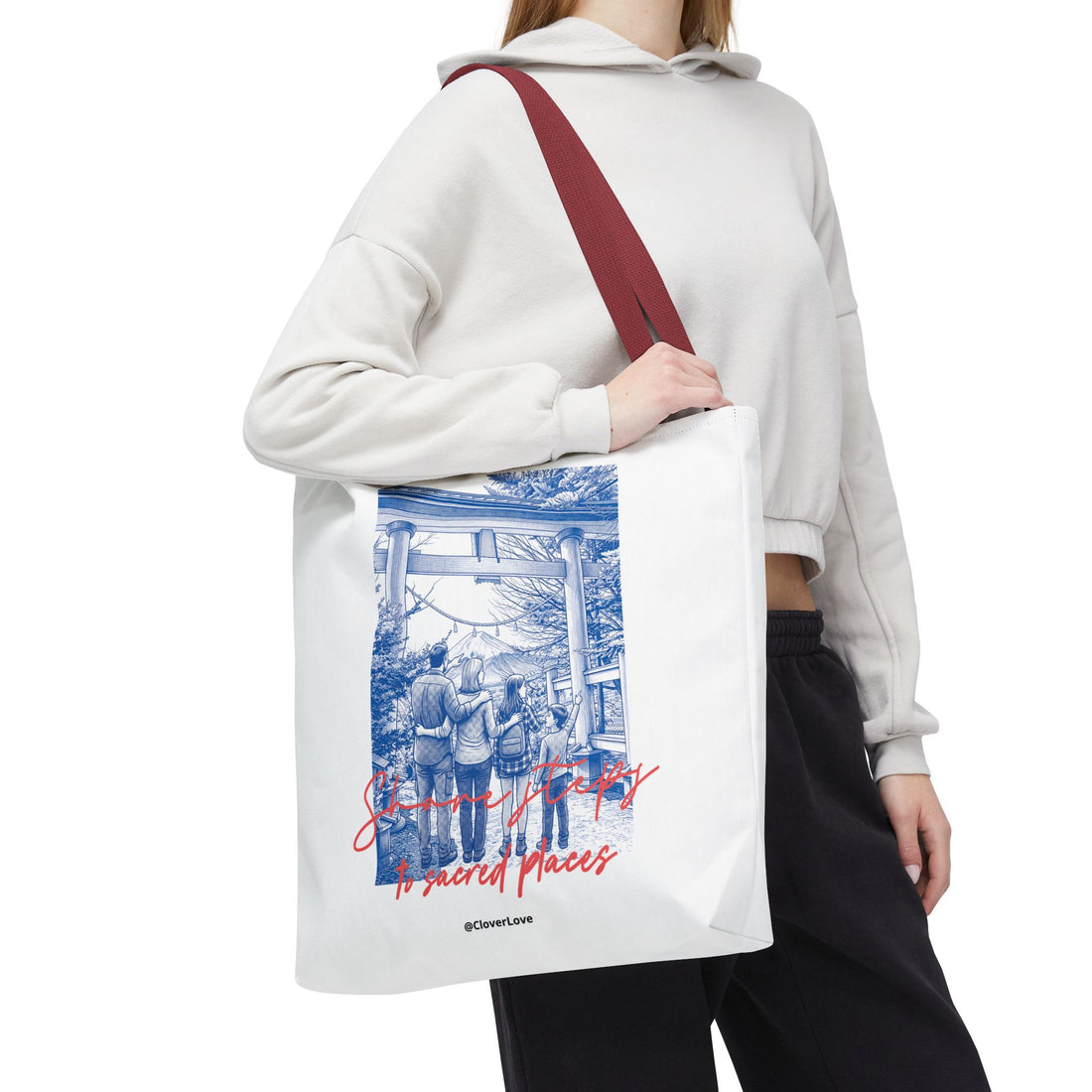 Japan Travel Tote Bag | Vintage Torii Gate Fuji Mountain Canvas Bag