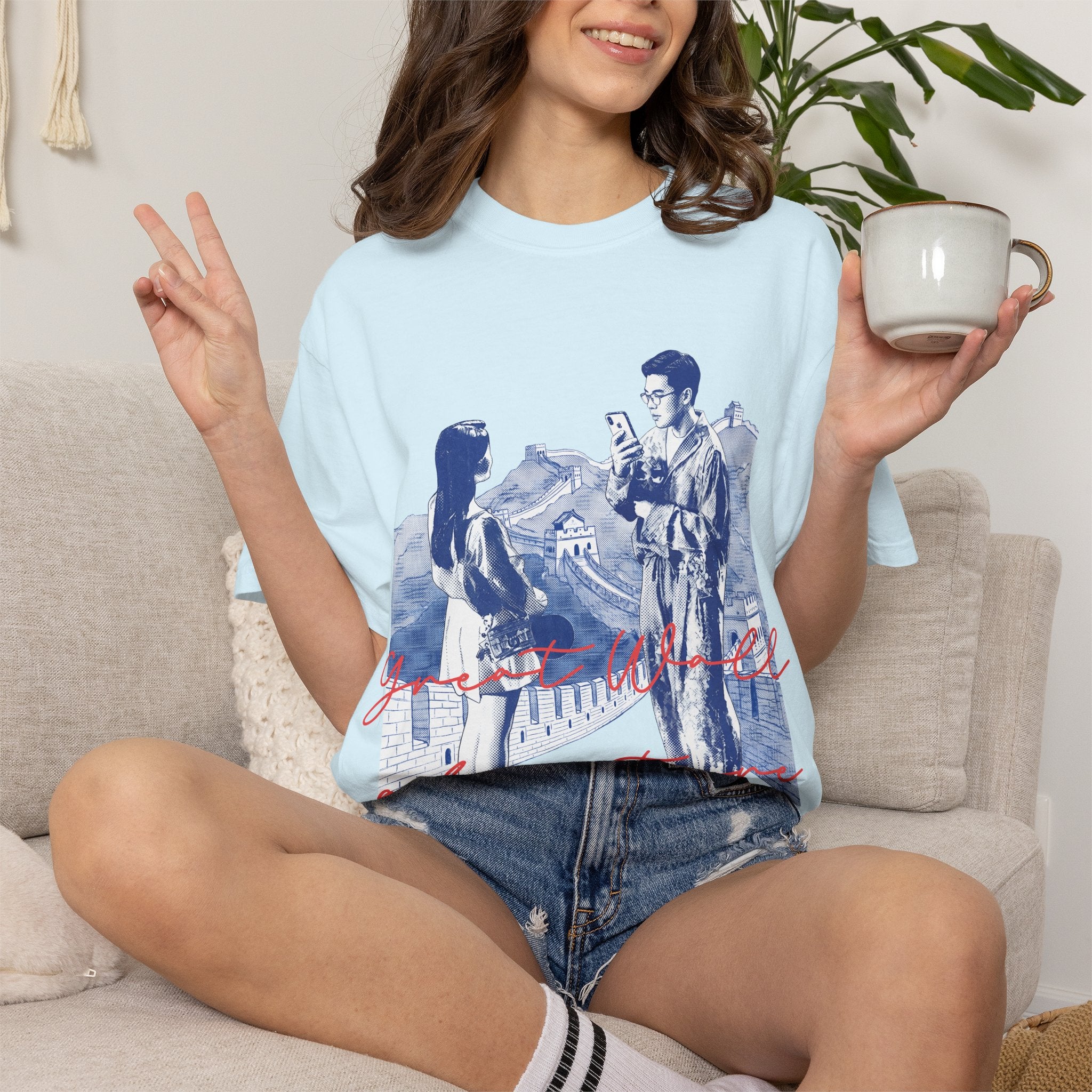 Custom Great Wall Travel Memory T-Shirt - Couple Vacation Gift