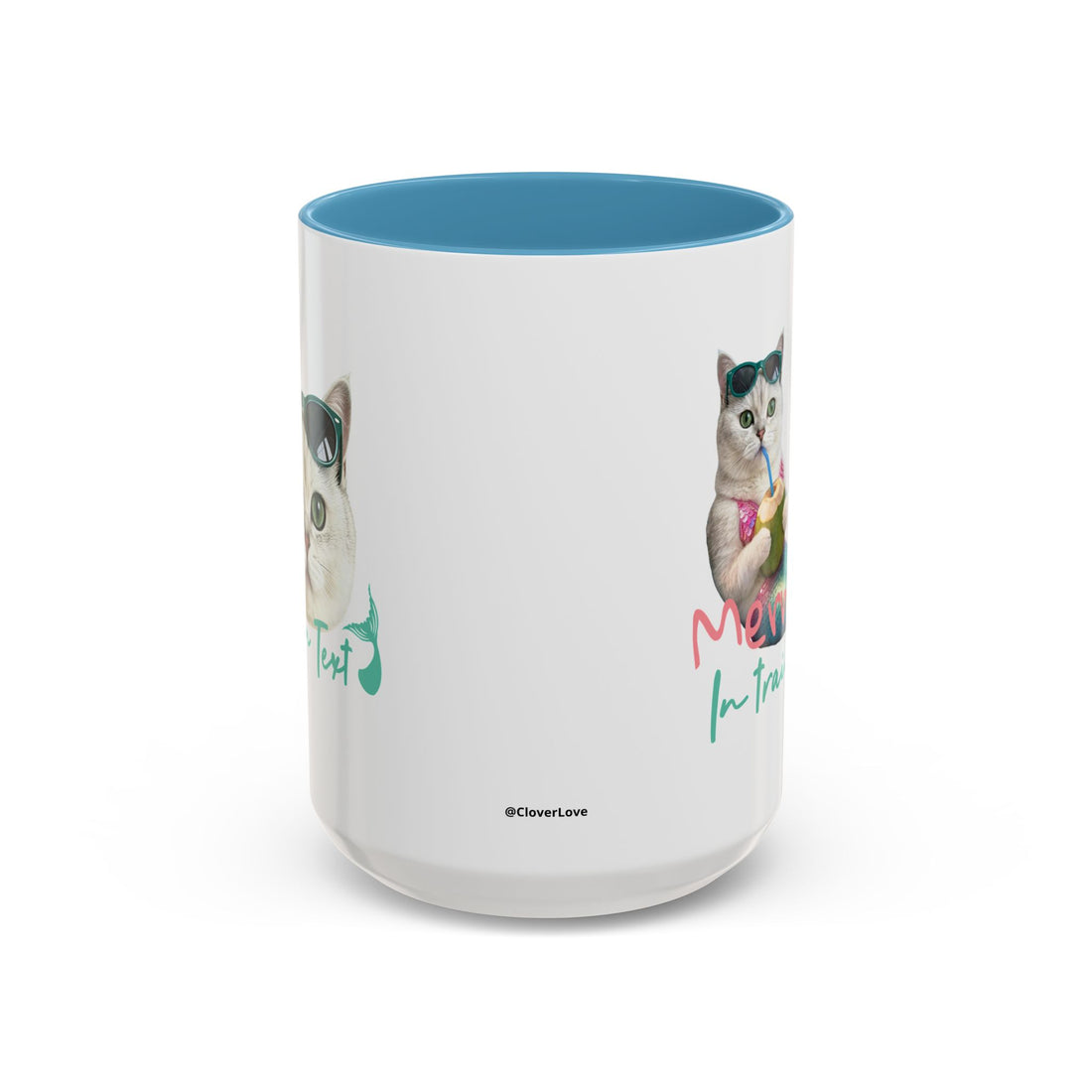 Meerjungfrauenkatze Sommer Tasse | Personalisierte Katzenkaffeetasse mit individuellem Text