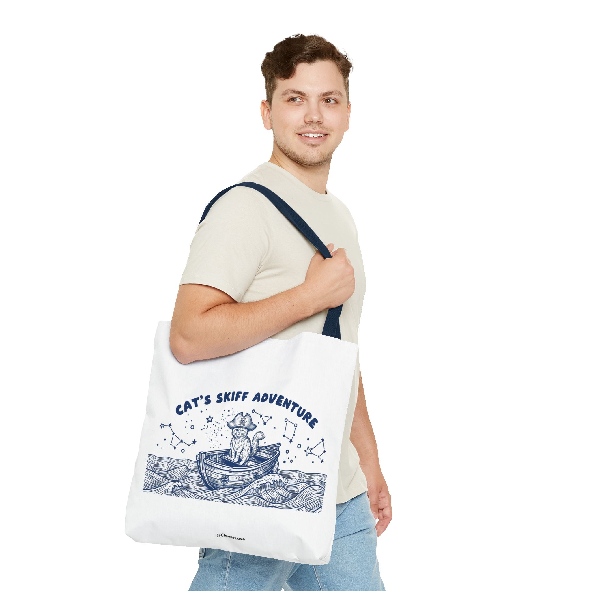 Cat's Skiff Adventure Tote Bag | Vintage Nautical Ocean Canvas Bag
