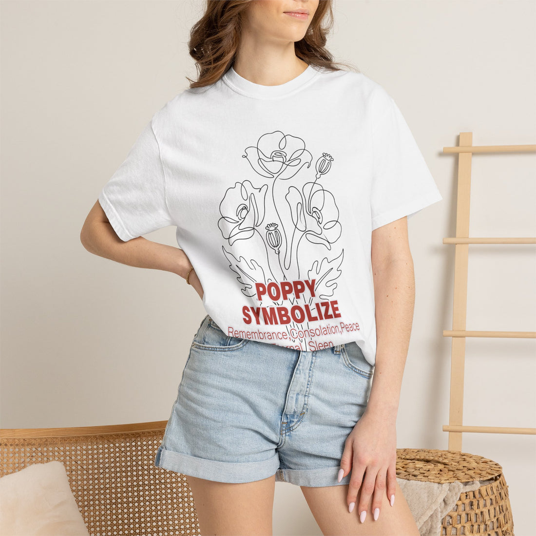 Poppy Flower T-Shirt - Memorial Botanical Graphic Shirt for Flower Lovers